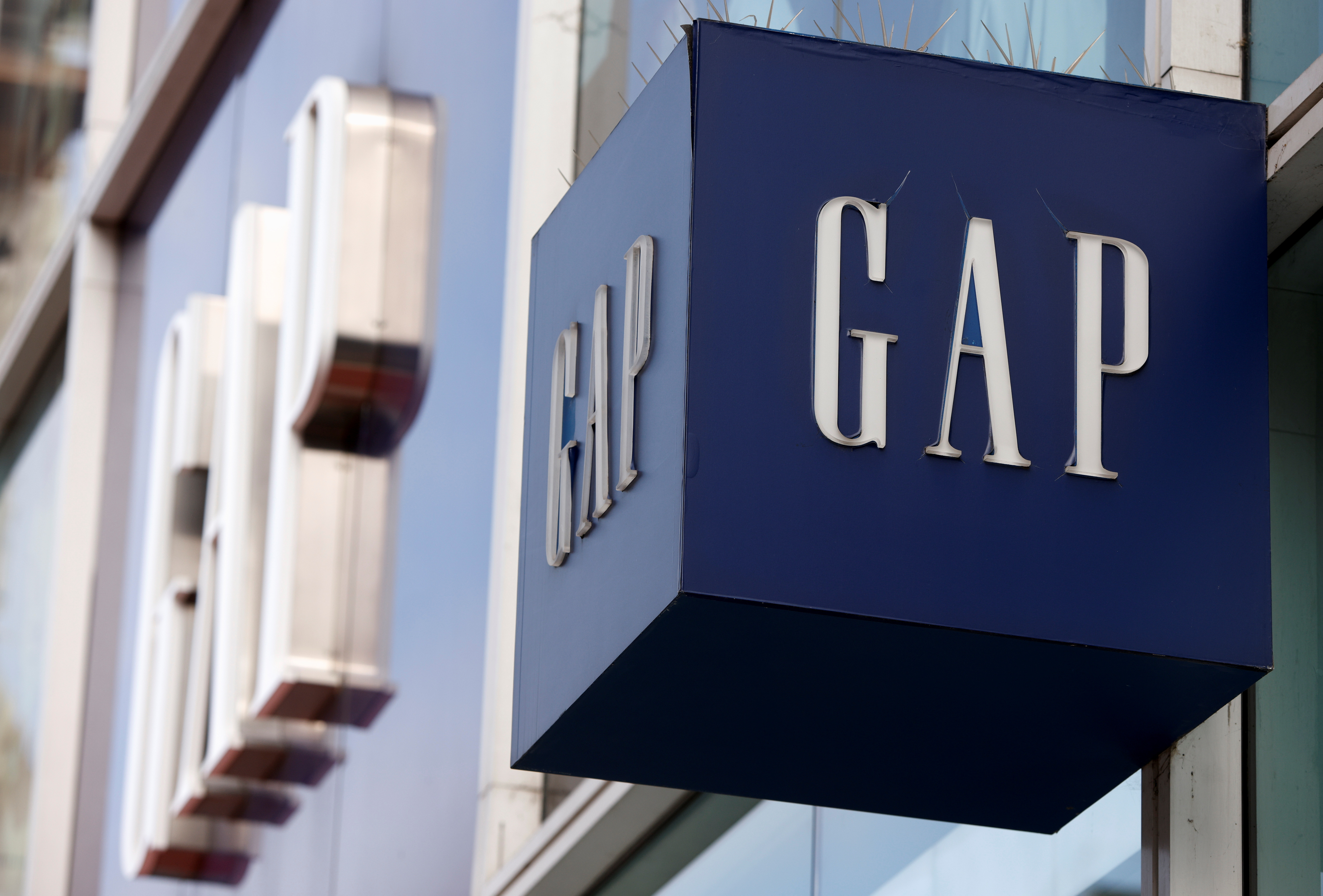 The Gap logo is seen on the front of a store on Oxford Street in London