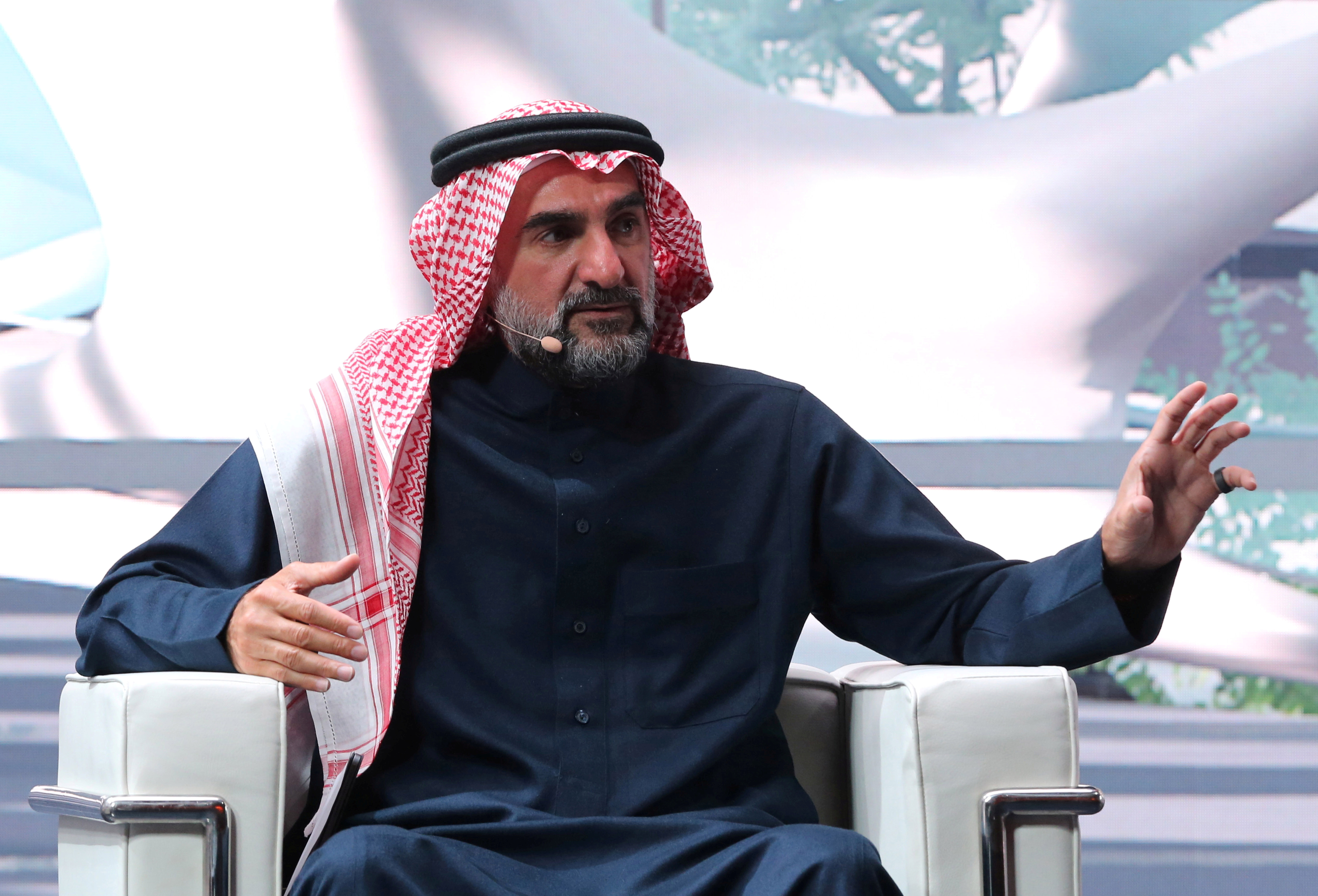 Governor of the Saudi Public Investment Fund, Yasir Othman Al-Rumayyan speaks during the fourth annual Future Investment Initiative in Riyadh, Saudi Arabia