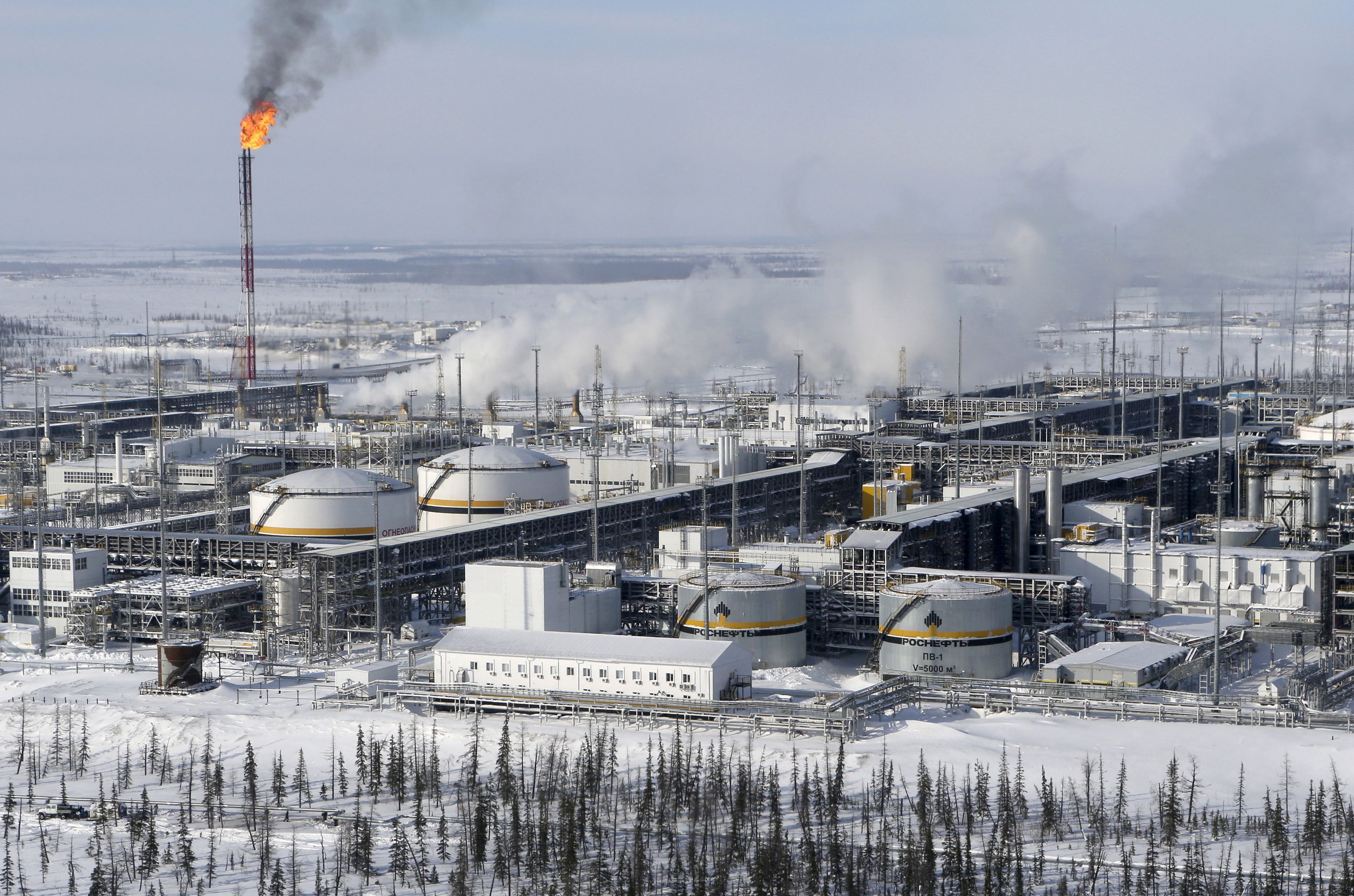 A general view shows oil treatment facilities at Vankorskoye oil field owned by Rosneft north of Krasnoyarsk