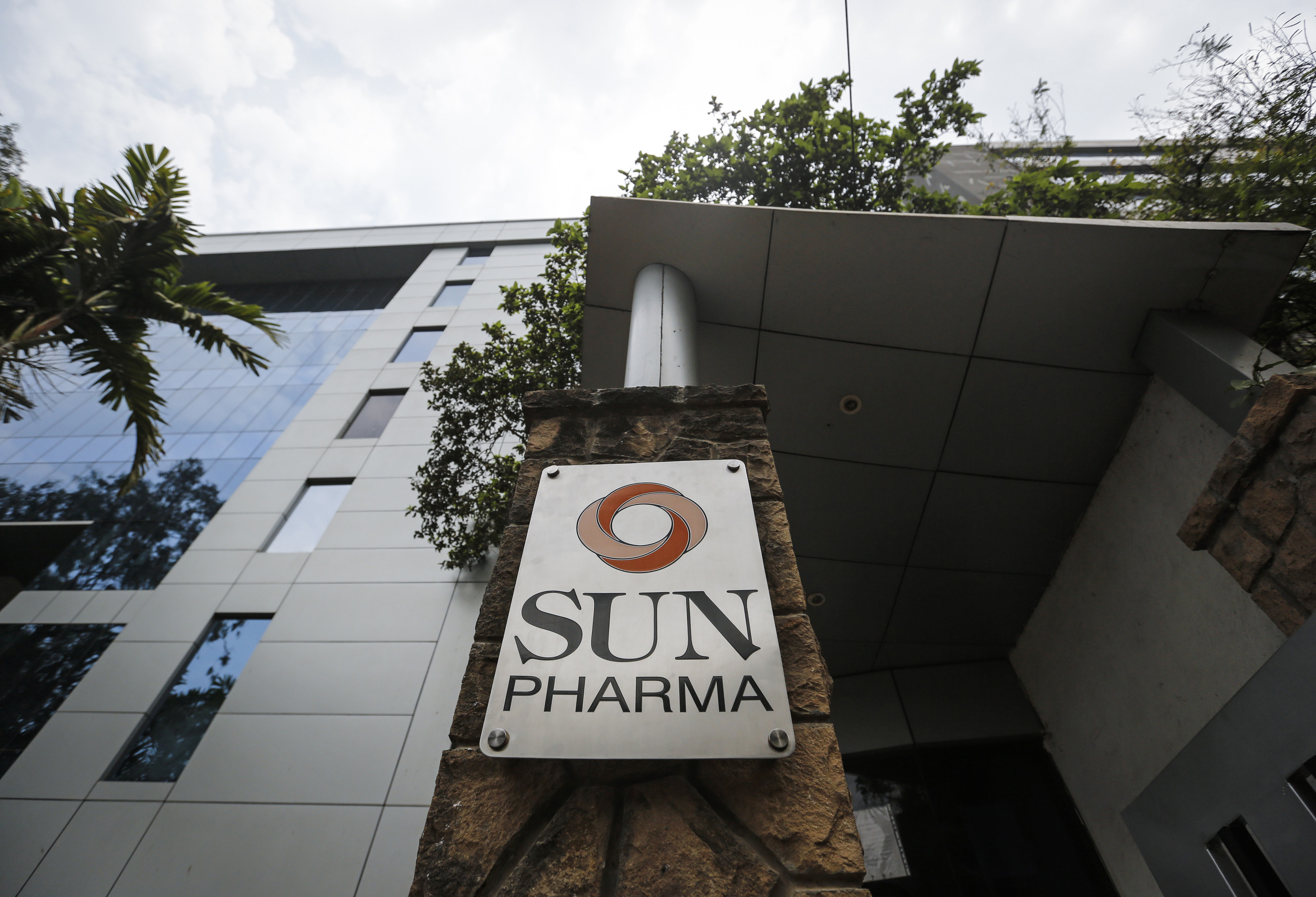 A logo of Sun Pharmaceutical Industries Ltd at its research and development center in Mumbai