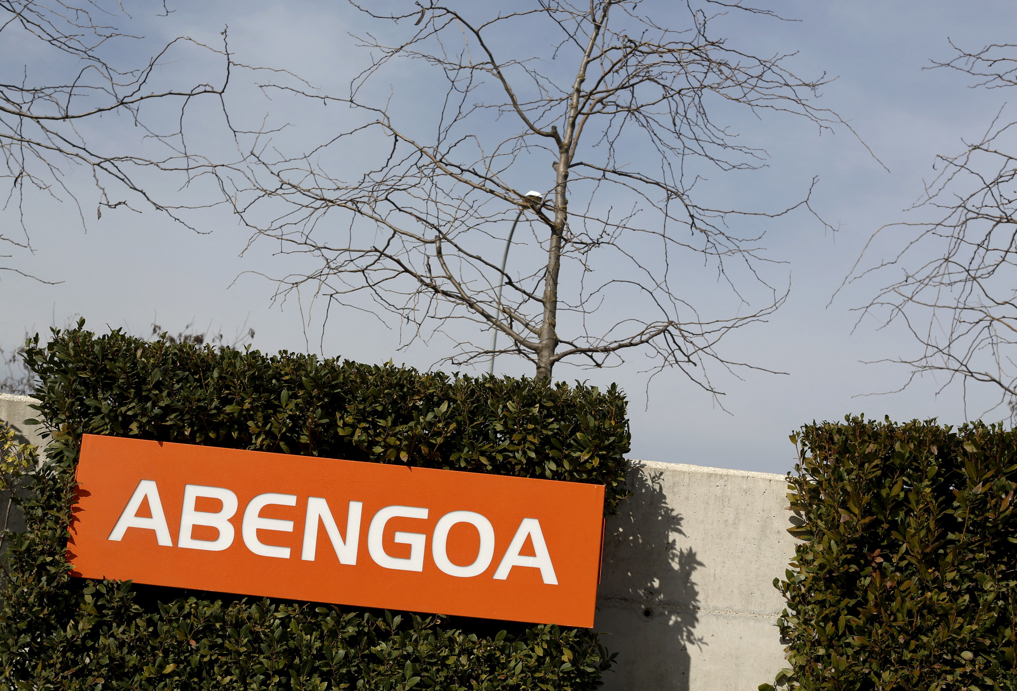 An Abengoa logo is seen in the Andalusian capital of Seville, southern Spain