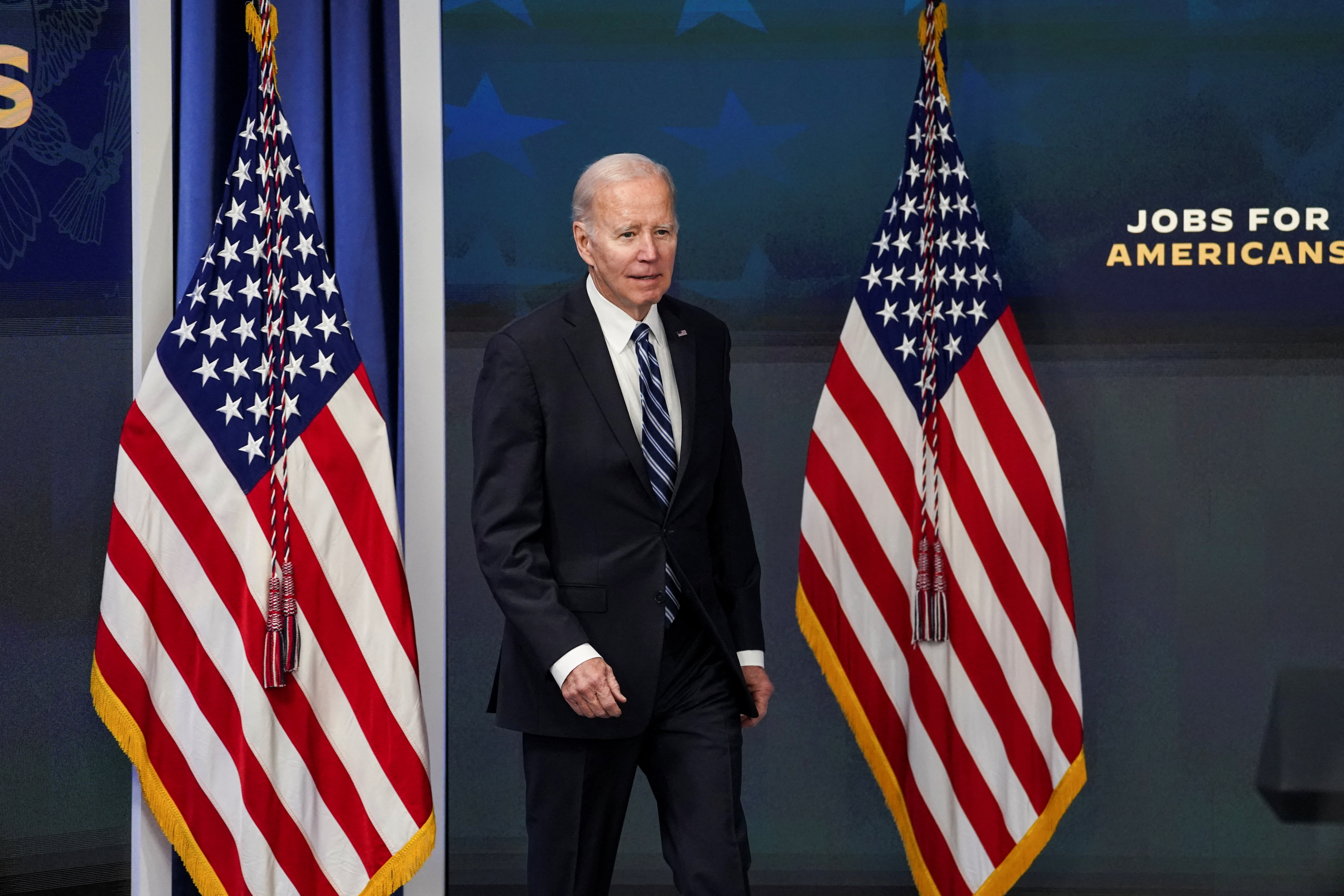 U.S. President Joe Biden speaks about January jobs report at the White House in Washington