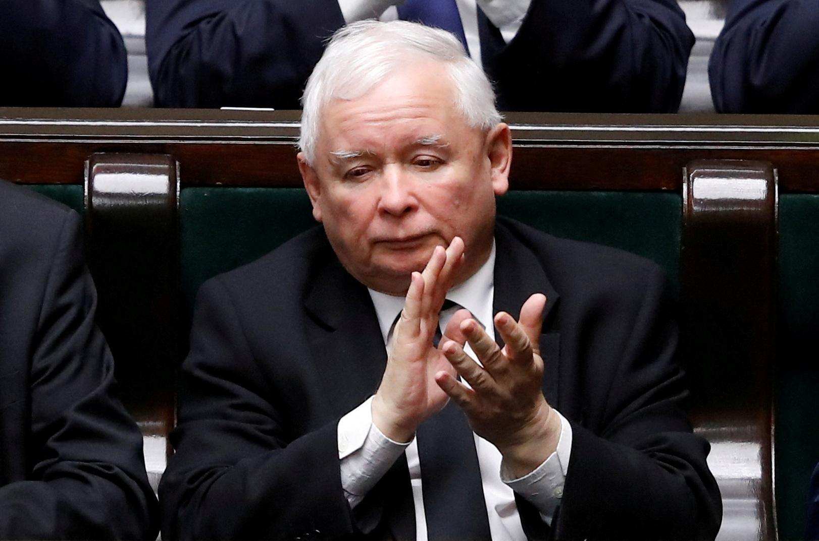 Law and Justice (PiS) leader Jaroslaw Kaczynski applauds during first sitting of Poland's lower house of parliament in Warsaw, Poland November 12, 2019.