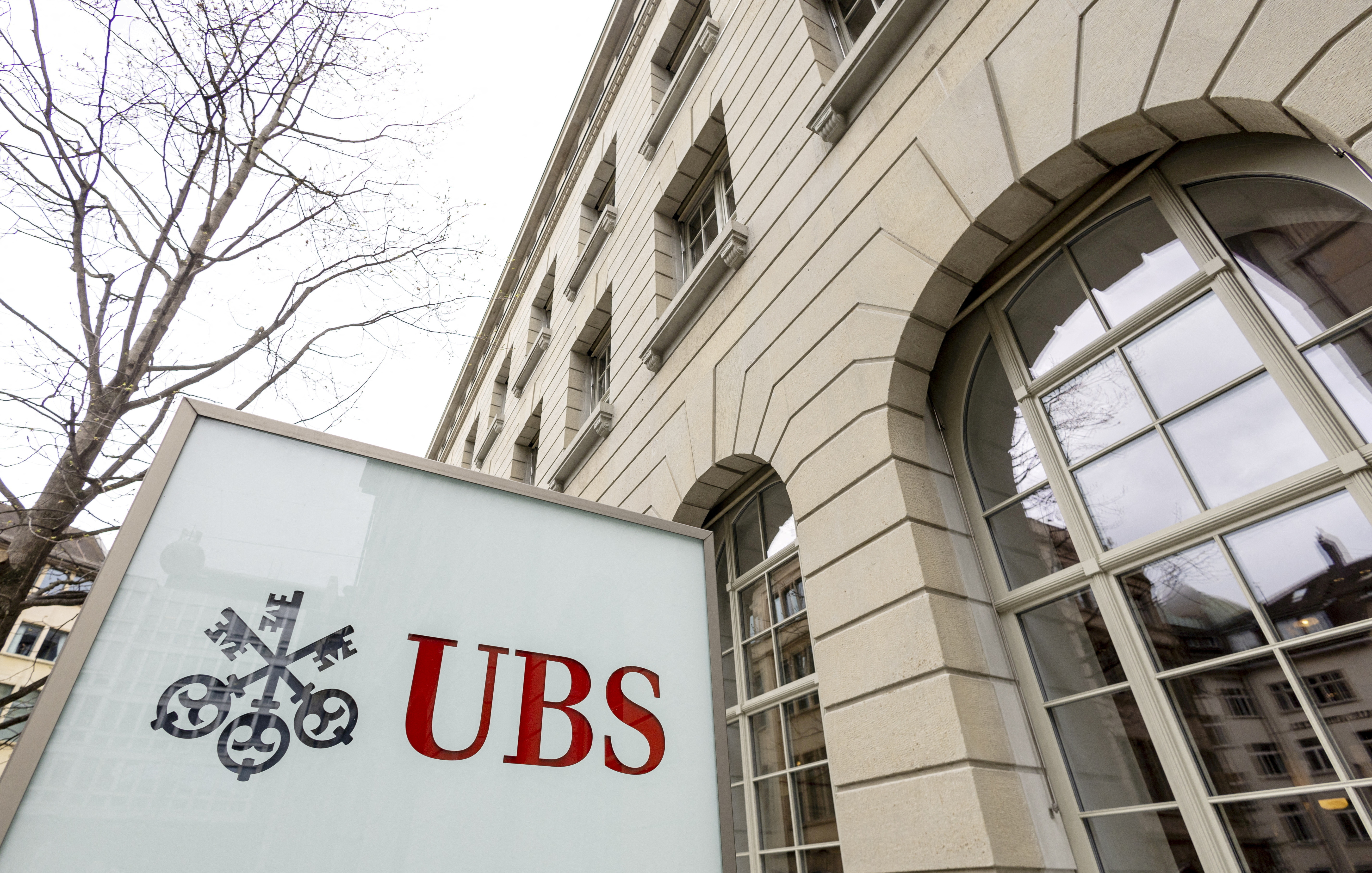 FILE PHOTO: A logo of Swiss bank UBS is seen in Zurich