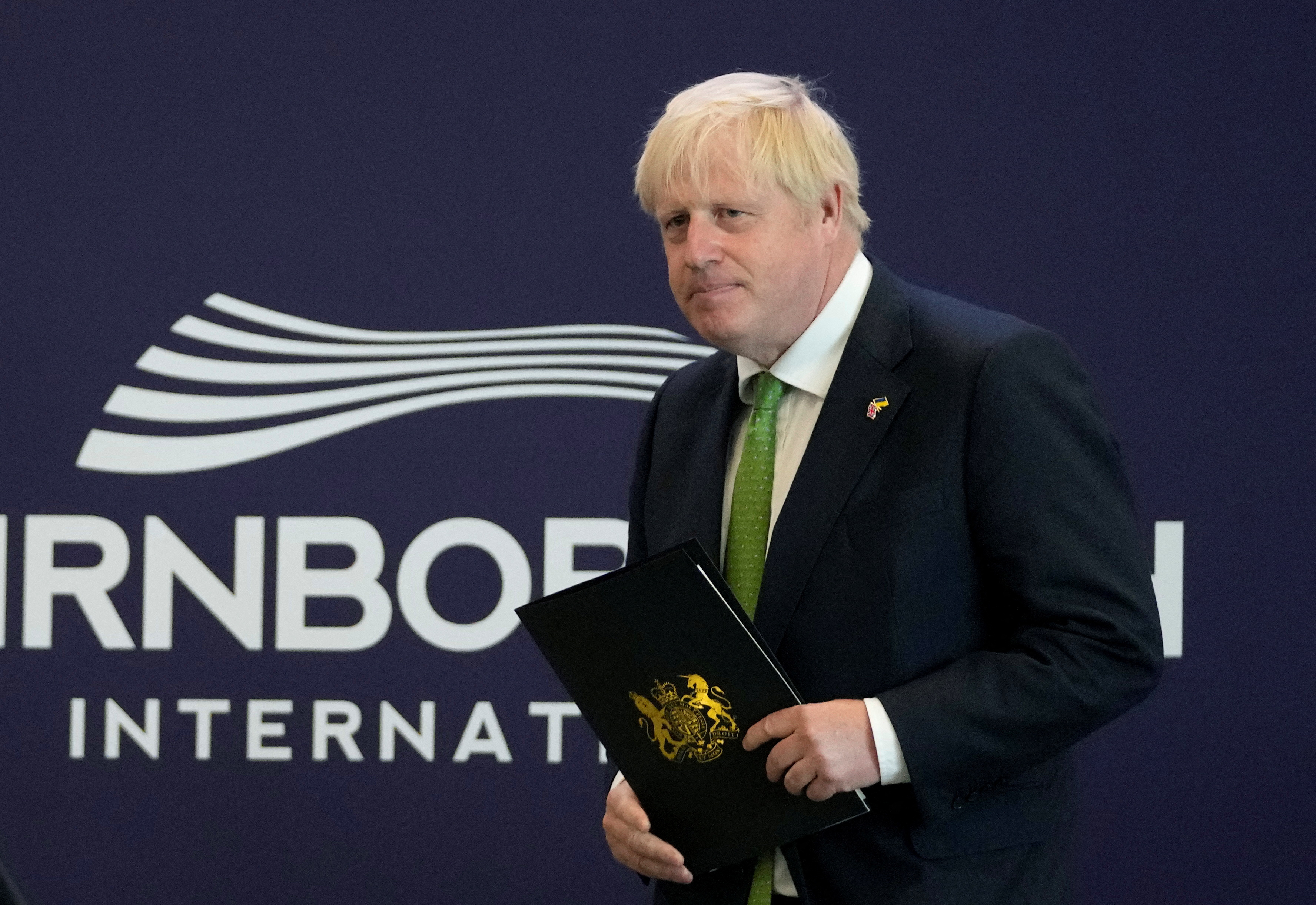 Britain's Prime Minister Boris Johnson attends the Farnborough International Airshow in Farnborough