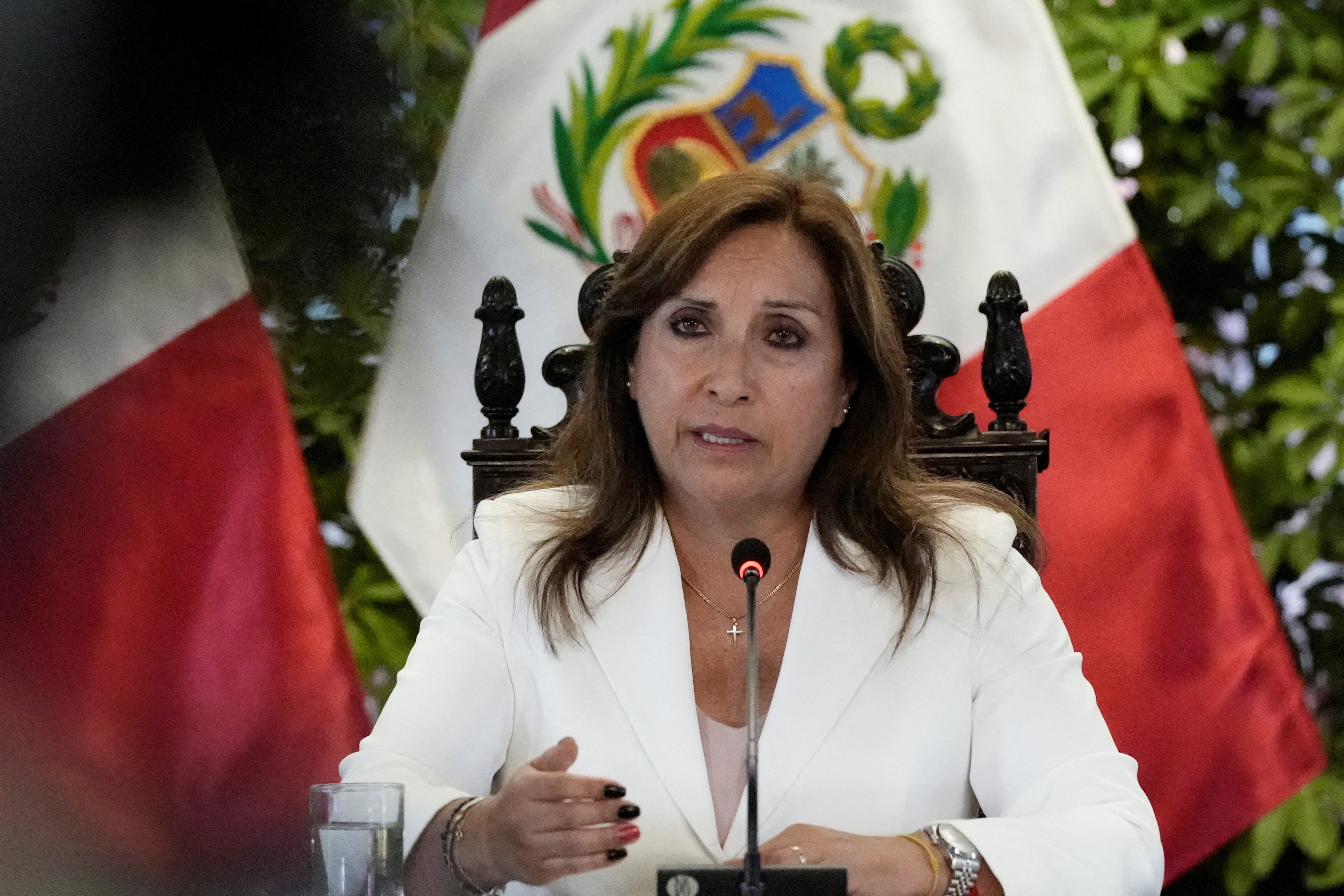 Peru's President Dina Boluarte meets with foreign press, in Lima