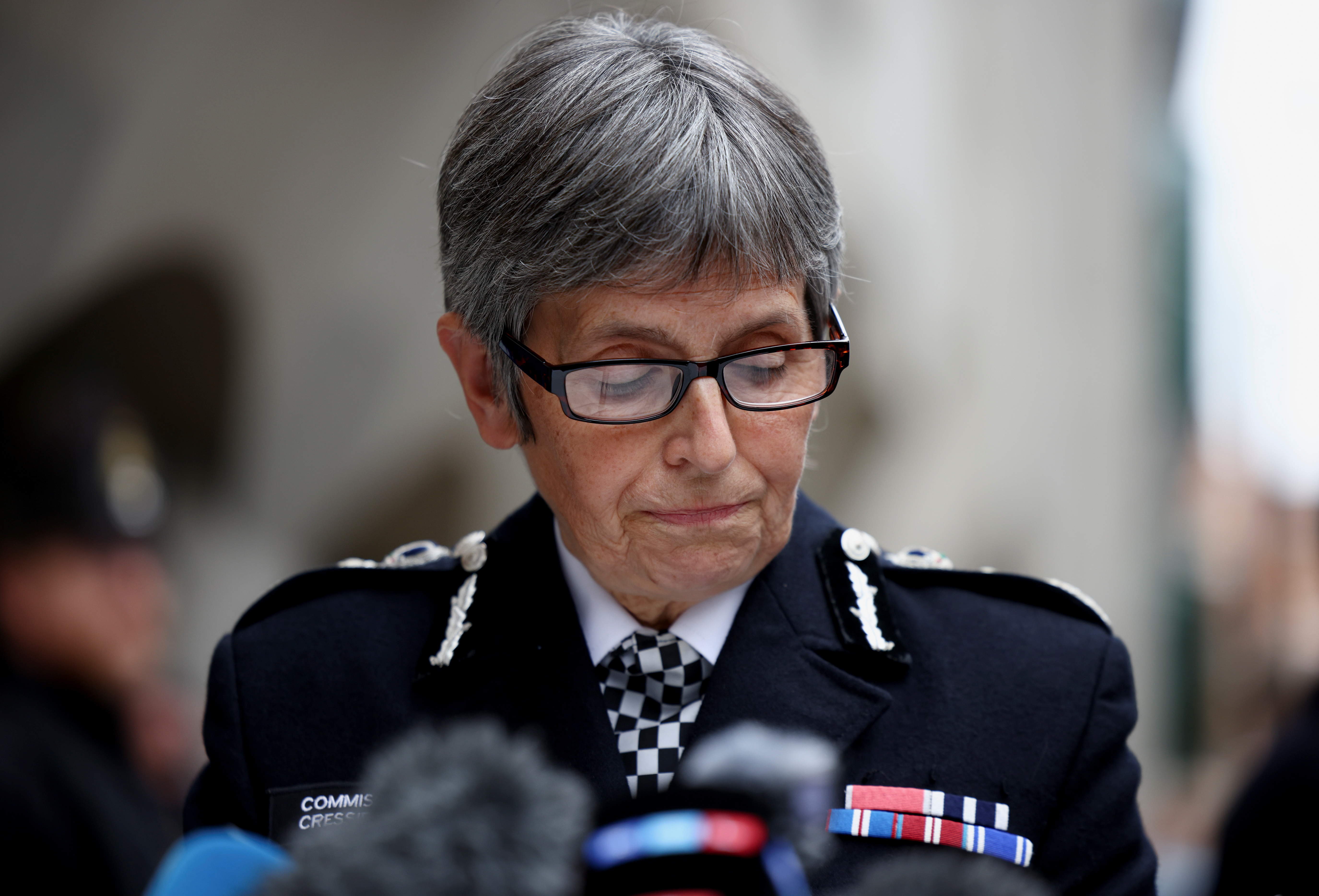 Metropolitan Police Commissioner Cressida Dick delivers a statement outside the Old Bailey, where police officer Wayne Couzens was sentenced following the murder of Sarah Everard, in London