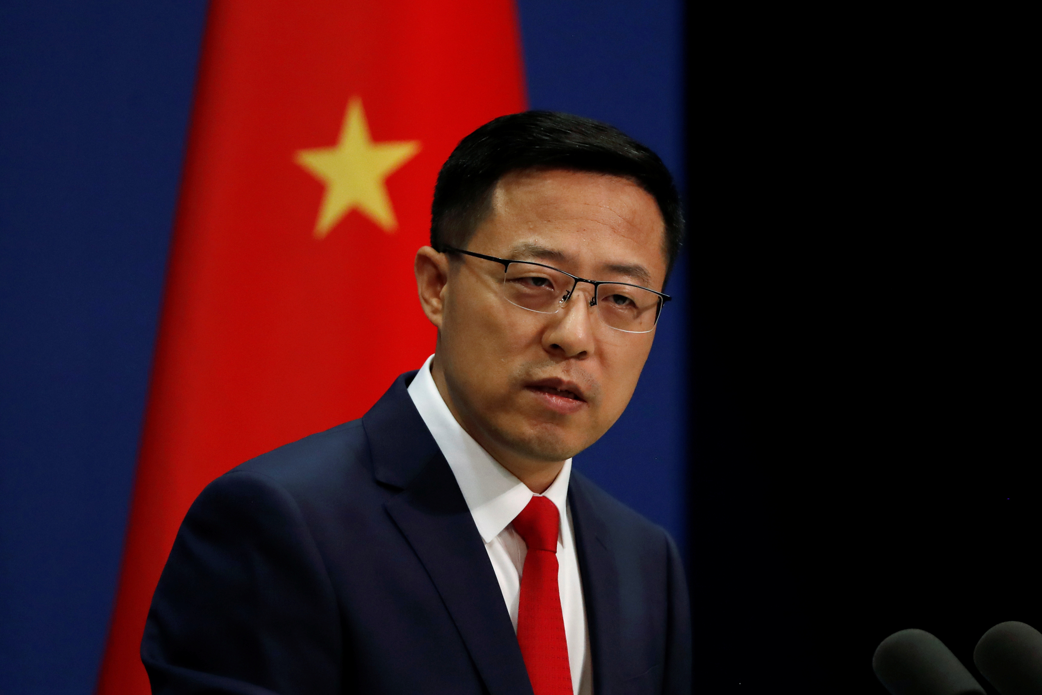 Chinese Foreign Ministry spokesman Zhao Lijian attends a news conference in Beijing, China September 10, 2020. REUTERS/Carlos Garcia Rawlins