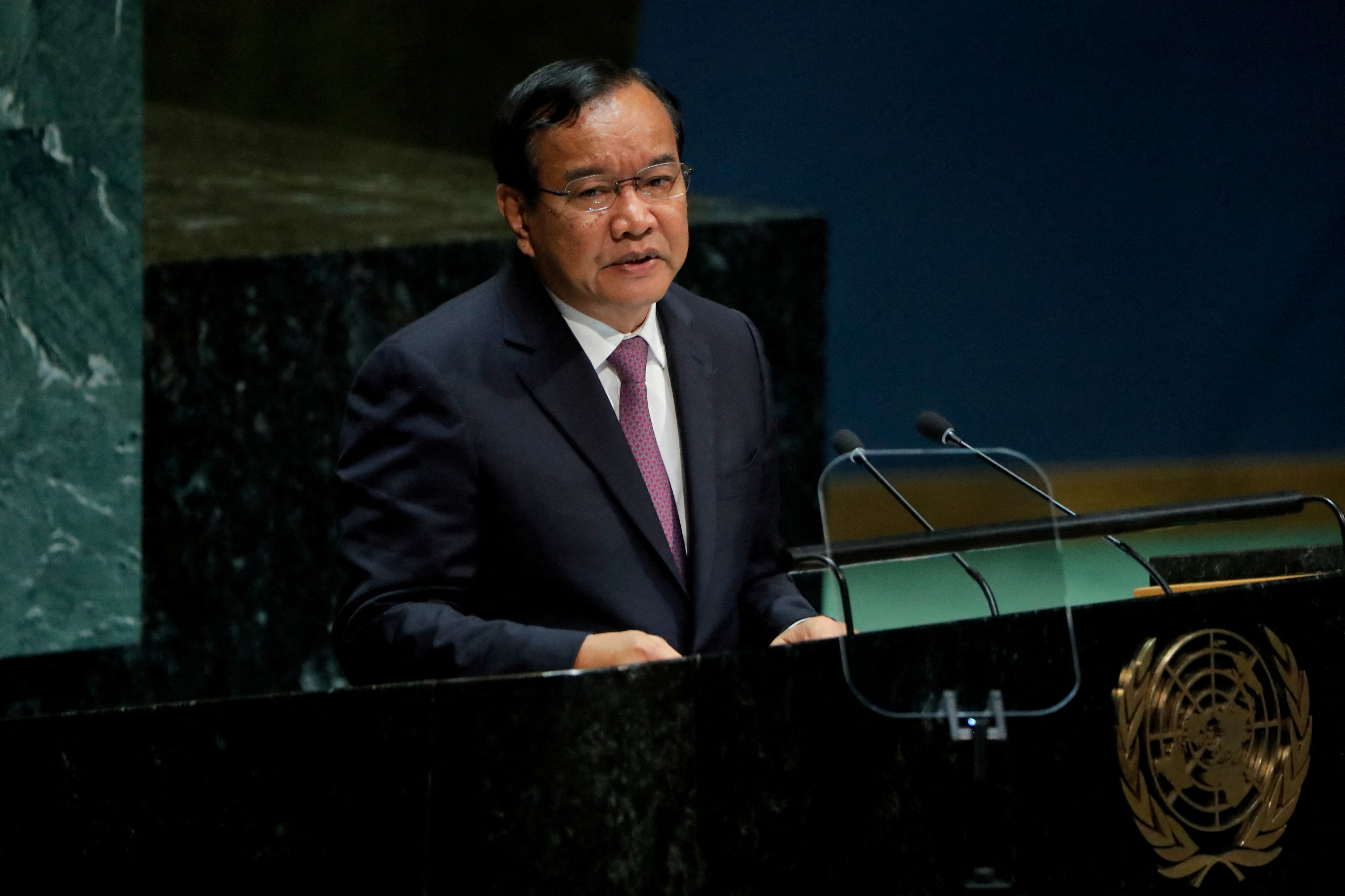 Cambodian Foreign Minister Prak Sokhonn addresses the 74th session of the United Nations General Assembly at U.N. headquarters in New York City, New York