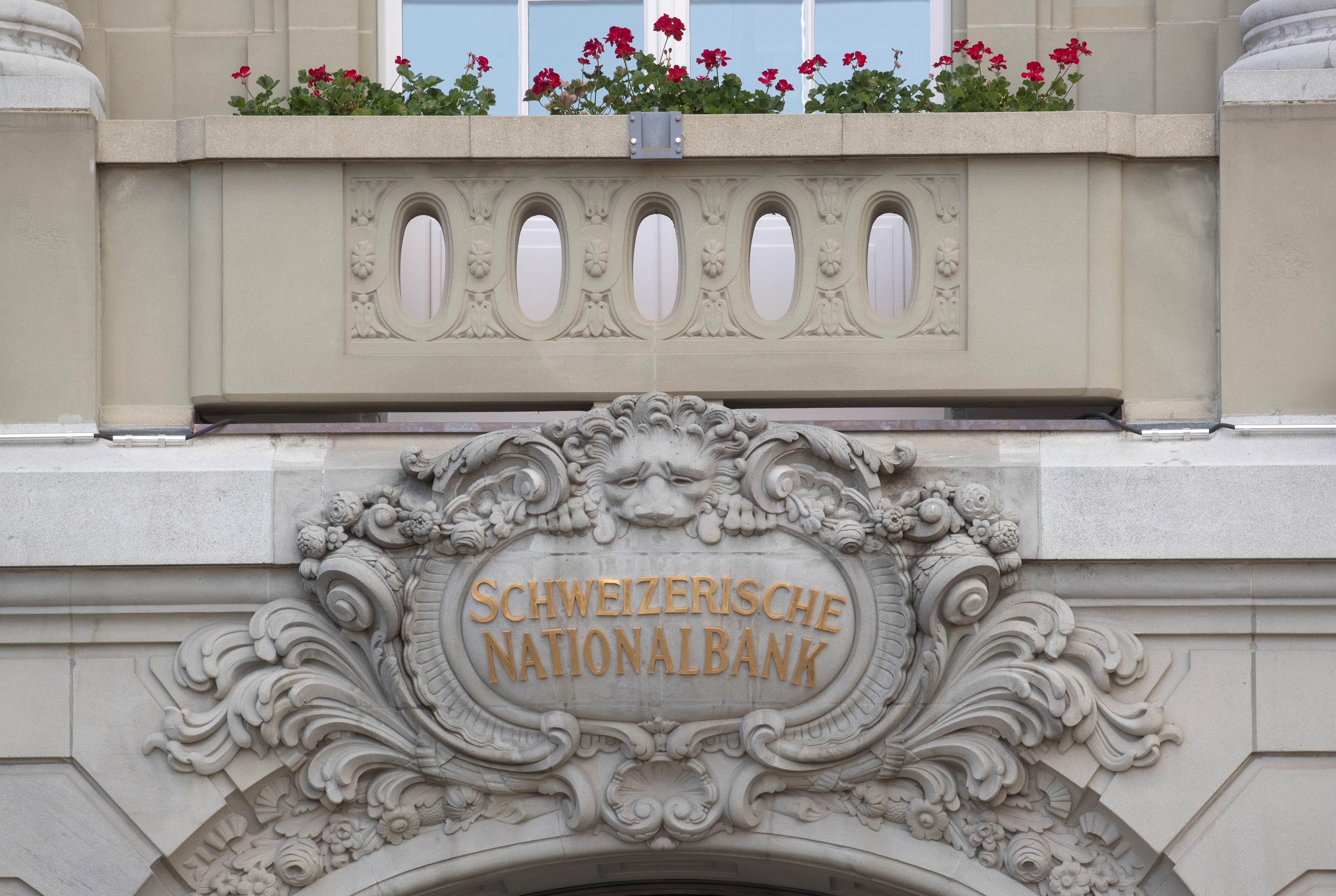 Swiss National Bank (SNB) logo is pictured on its building in Bern