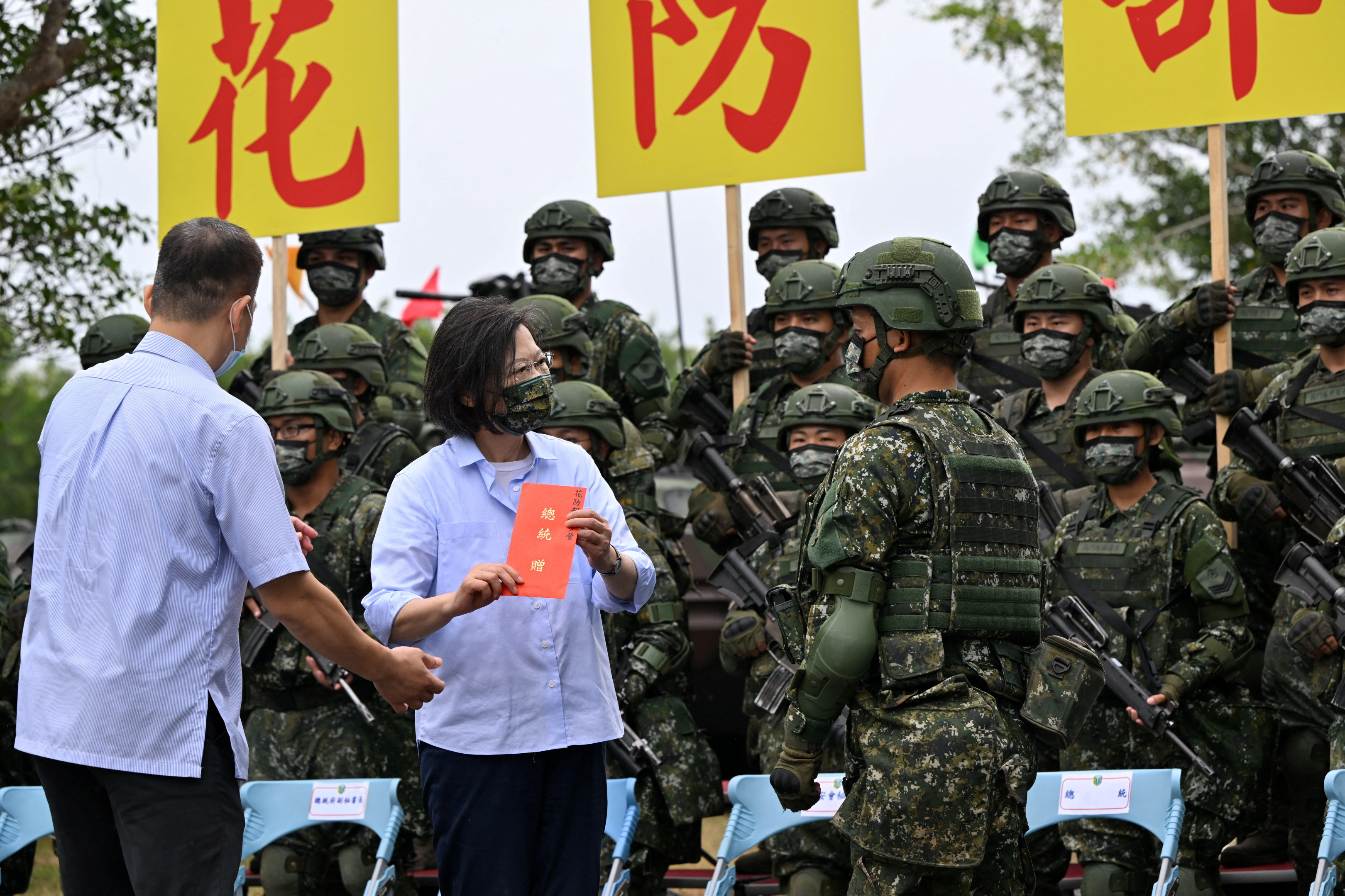 Taiwan's President Tsai Ing-wen visits the military base in Hualien