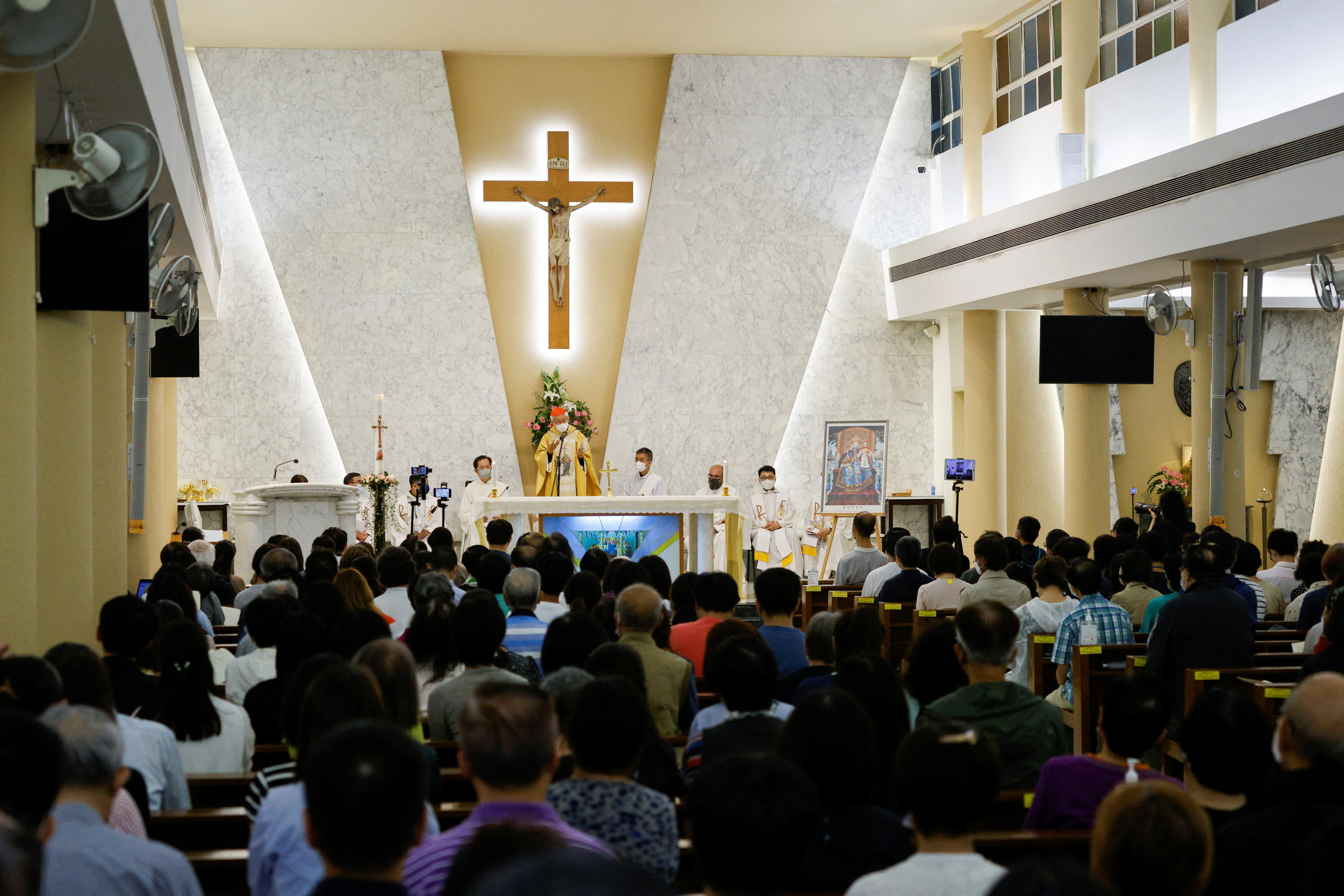 Cardinal Joseph Zen attends a mass for the Chinese Catholic church, in Hong Kong