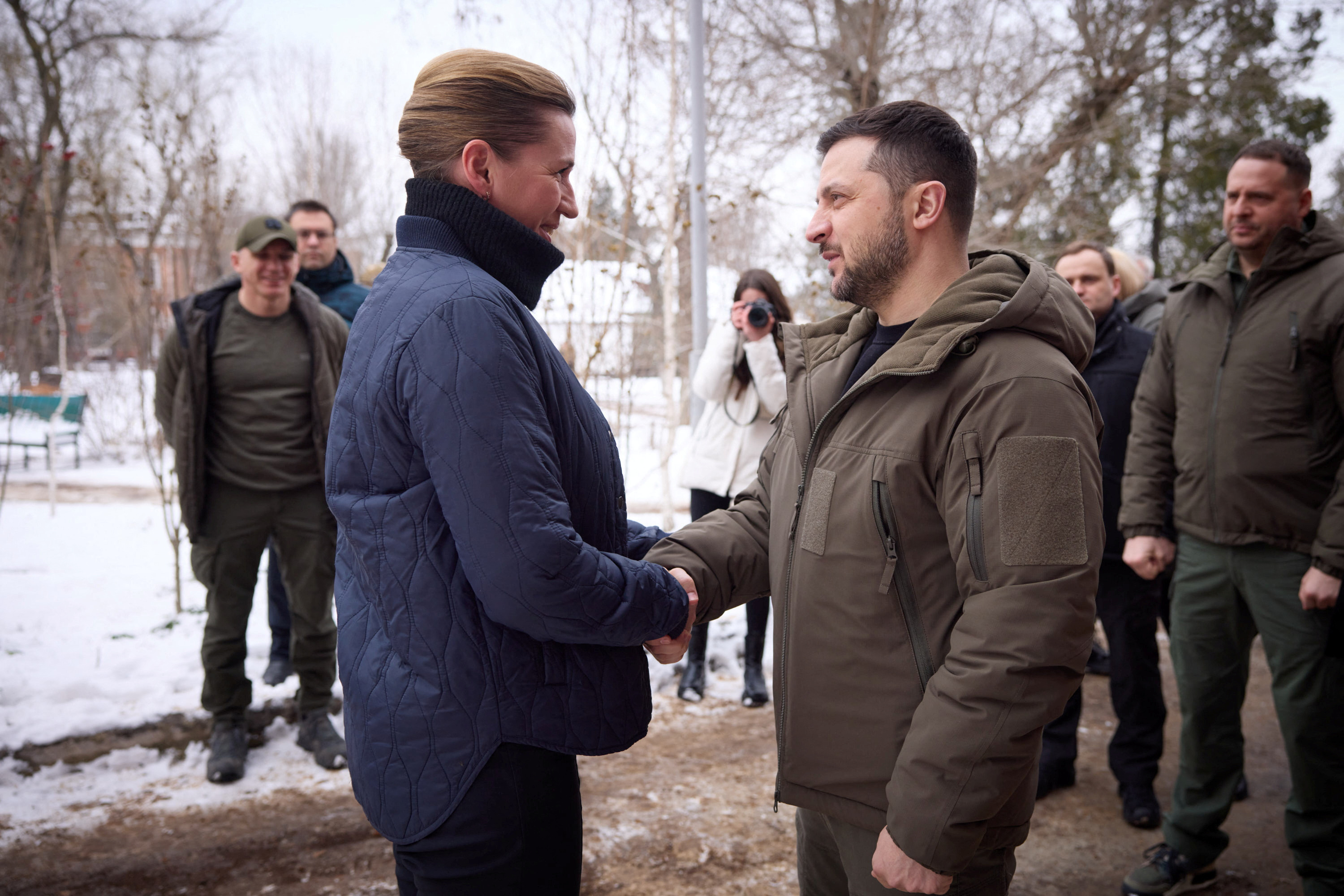 Ukraine's President Zelenskiy welcomes Denmark's PM Frederiksen before visiting Ukrainian servicemen in Mykolaiv