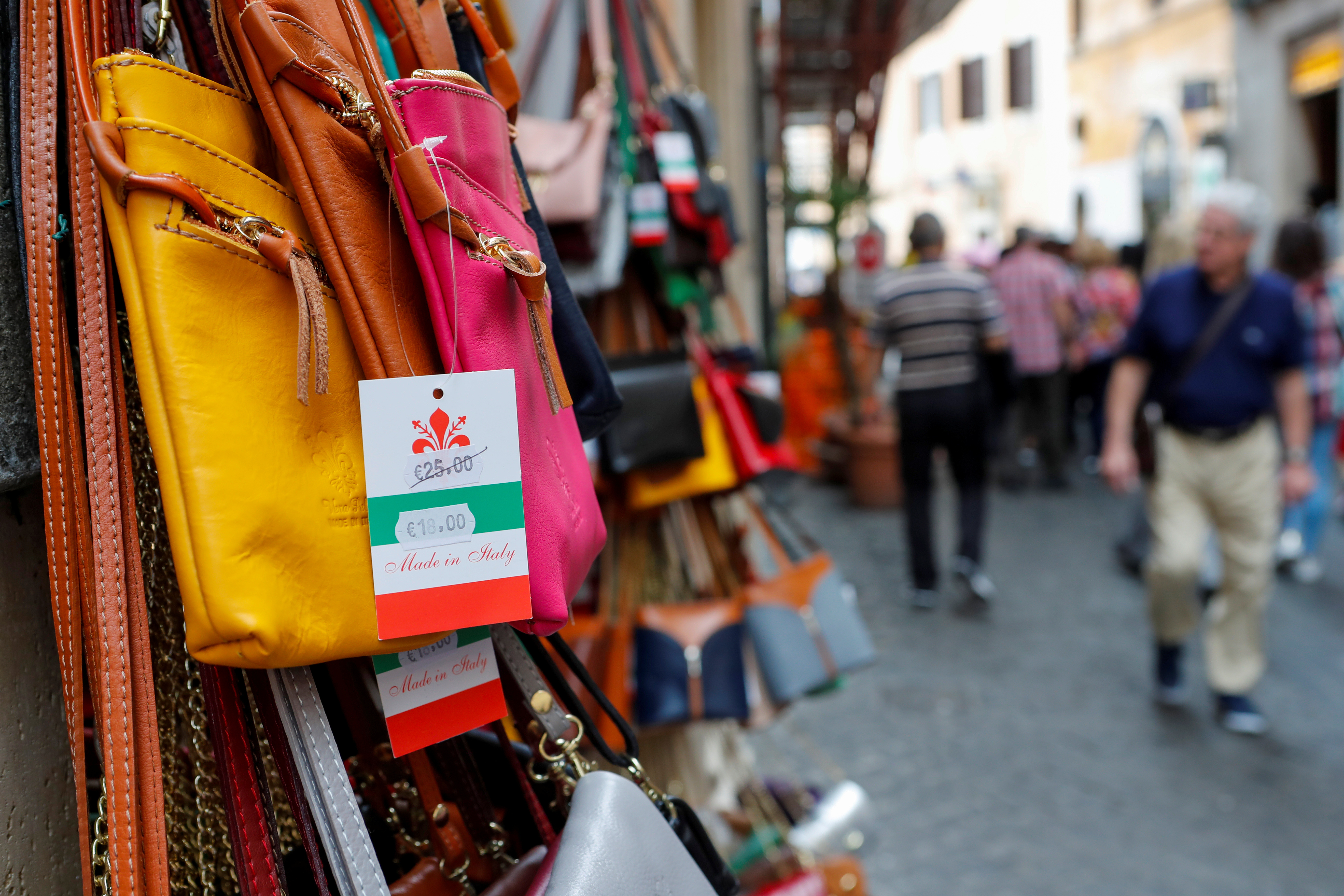 Bags are seen in downtown Rome as Italy's cabinet prepares to approve a 2020 budget draft before sending the document to Brussels for scrutiny by the European Commission, Rome
