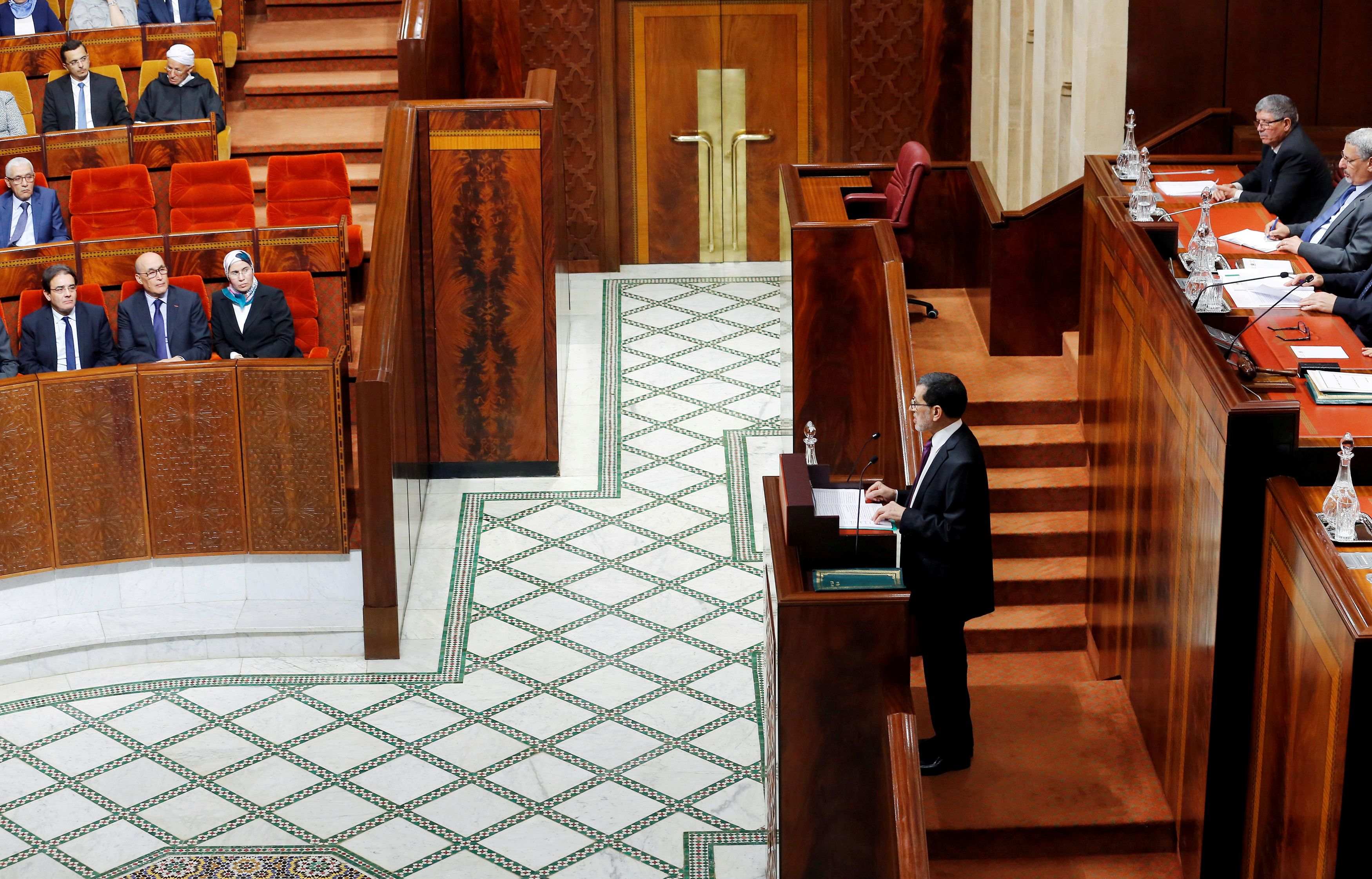 Moroccan Prime Minister Saad Eddine el-Othmani delivers his first speech presenting the government's program at the Moroccan Parliament in Rabat