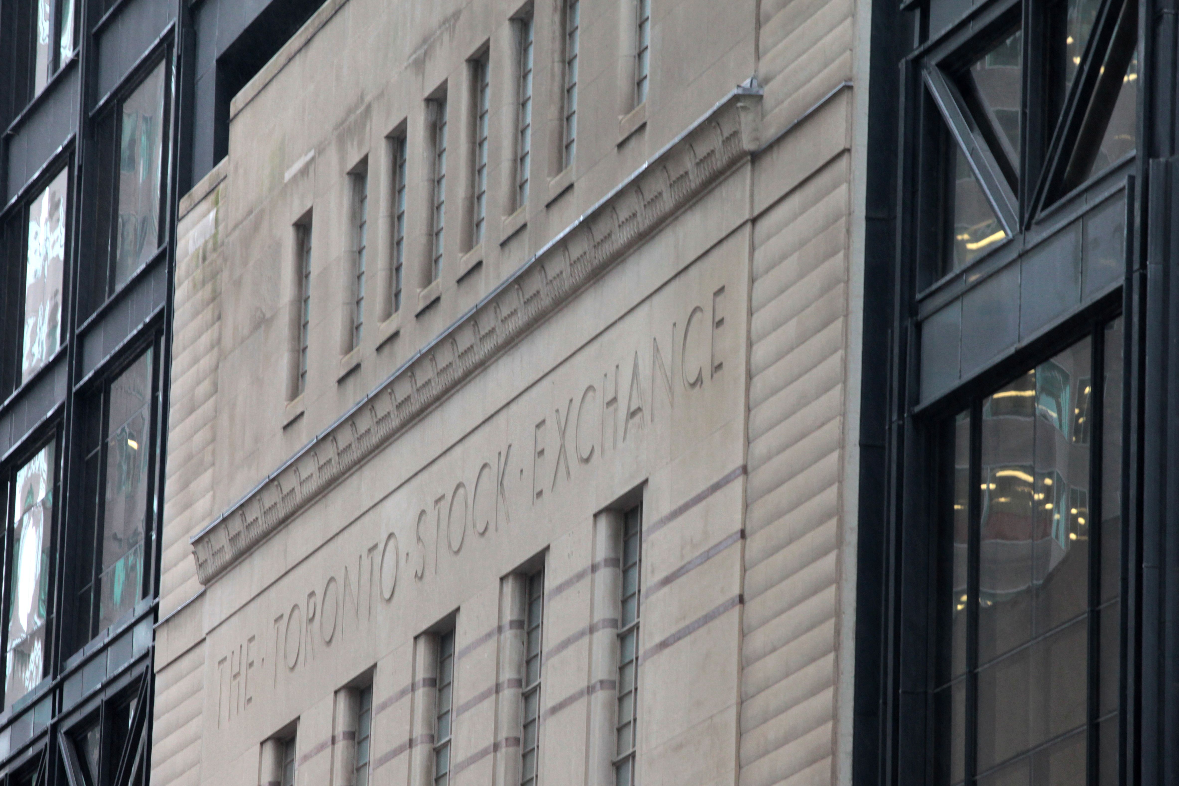 The facade of the original Toronto Stock Exchange building is seen in Toronto