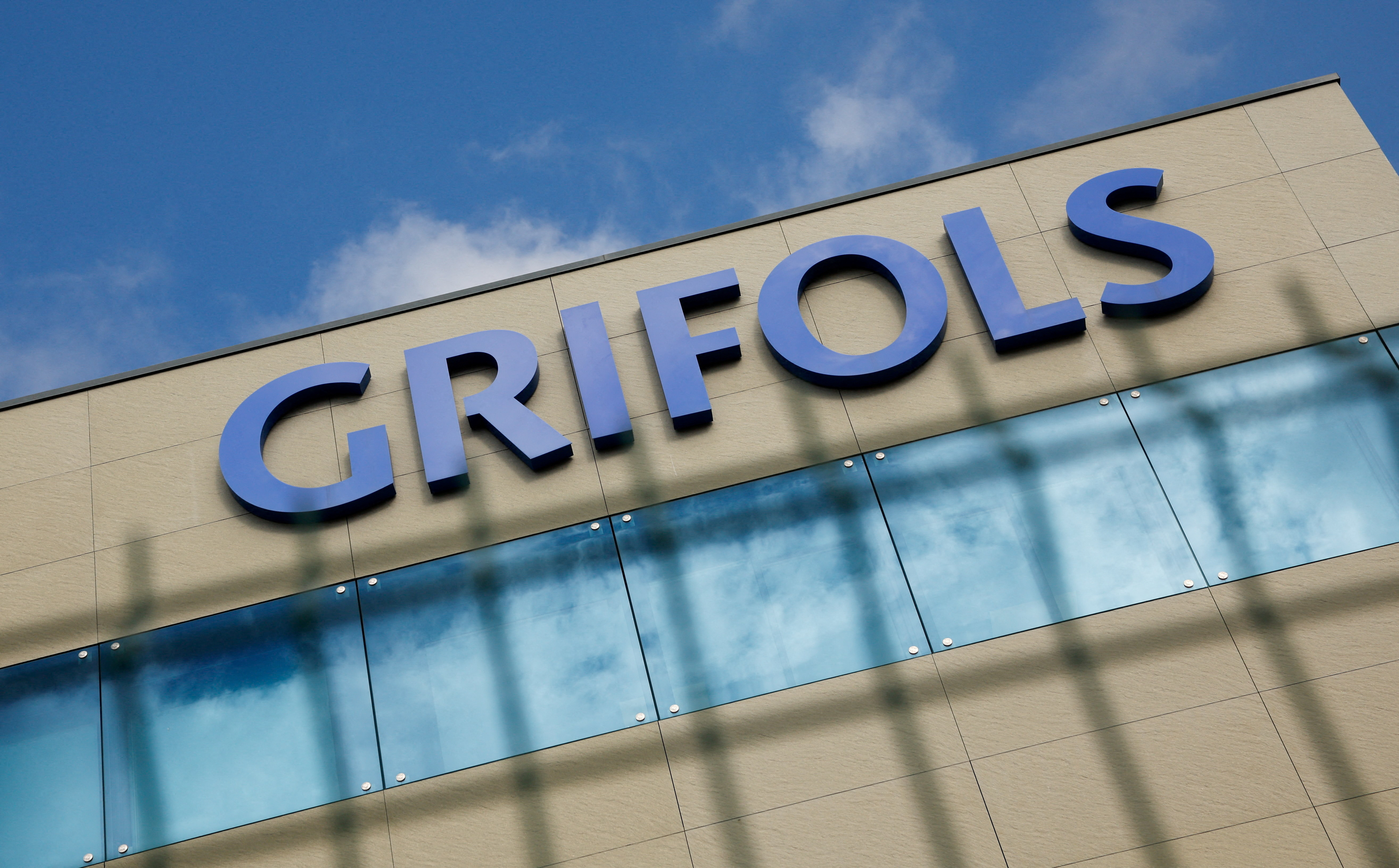 Logo of the Spanish pharmaceuticals company Grifols is pictured on their facilities in Parets del Valles