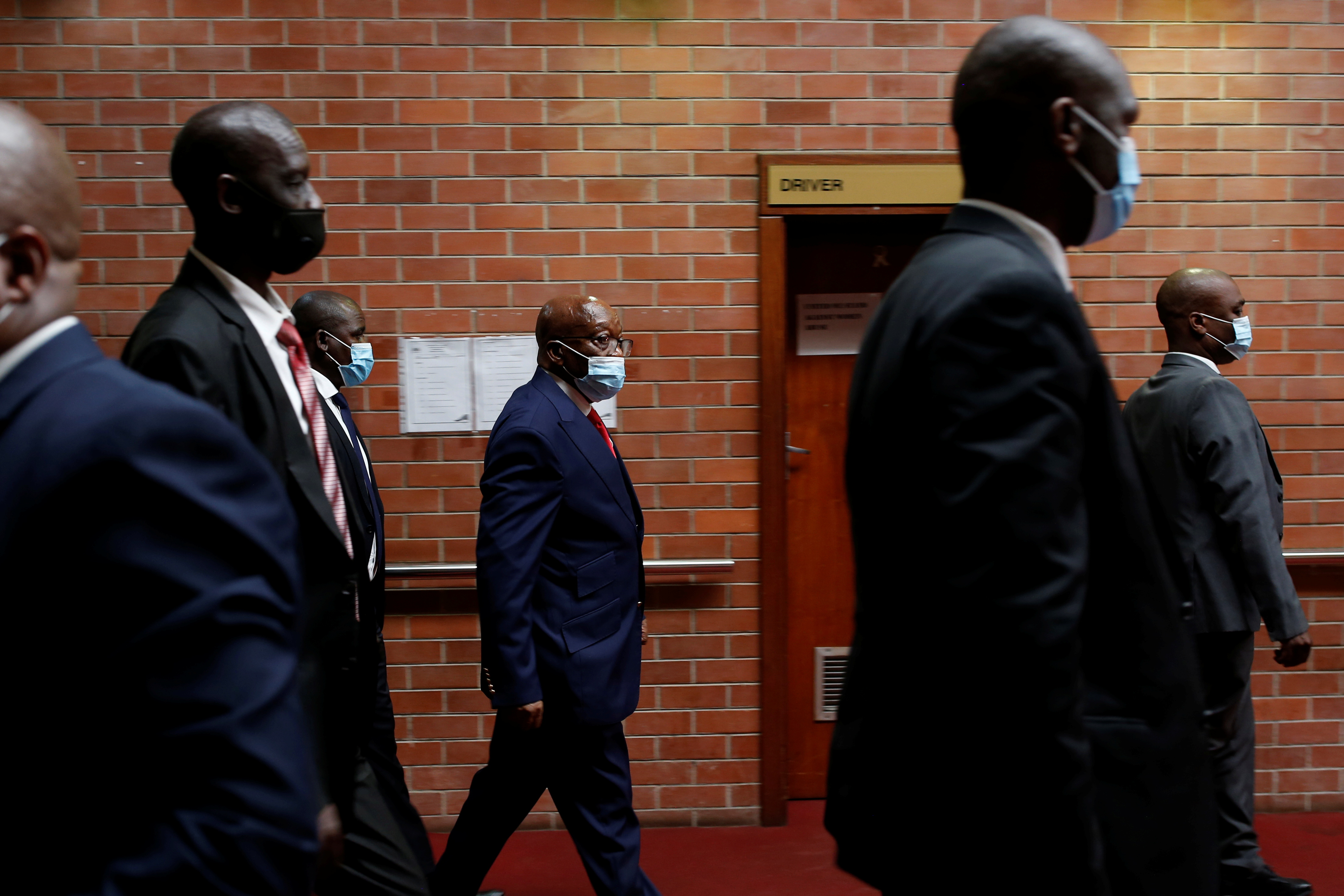 Former South African President Jacob Zuma  arrives  at court in Pietermaritzburg