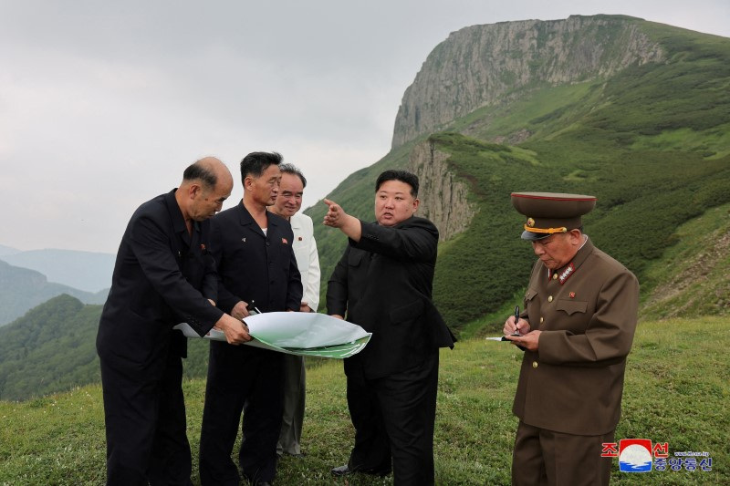 North Korean leader Kim Jong Un guides the Samjiyon City construction project