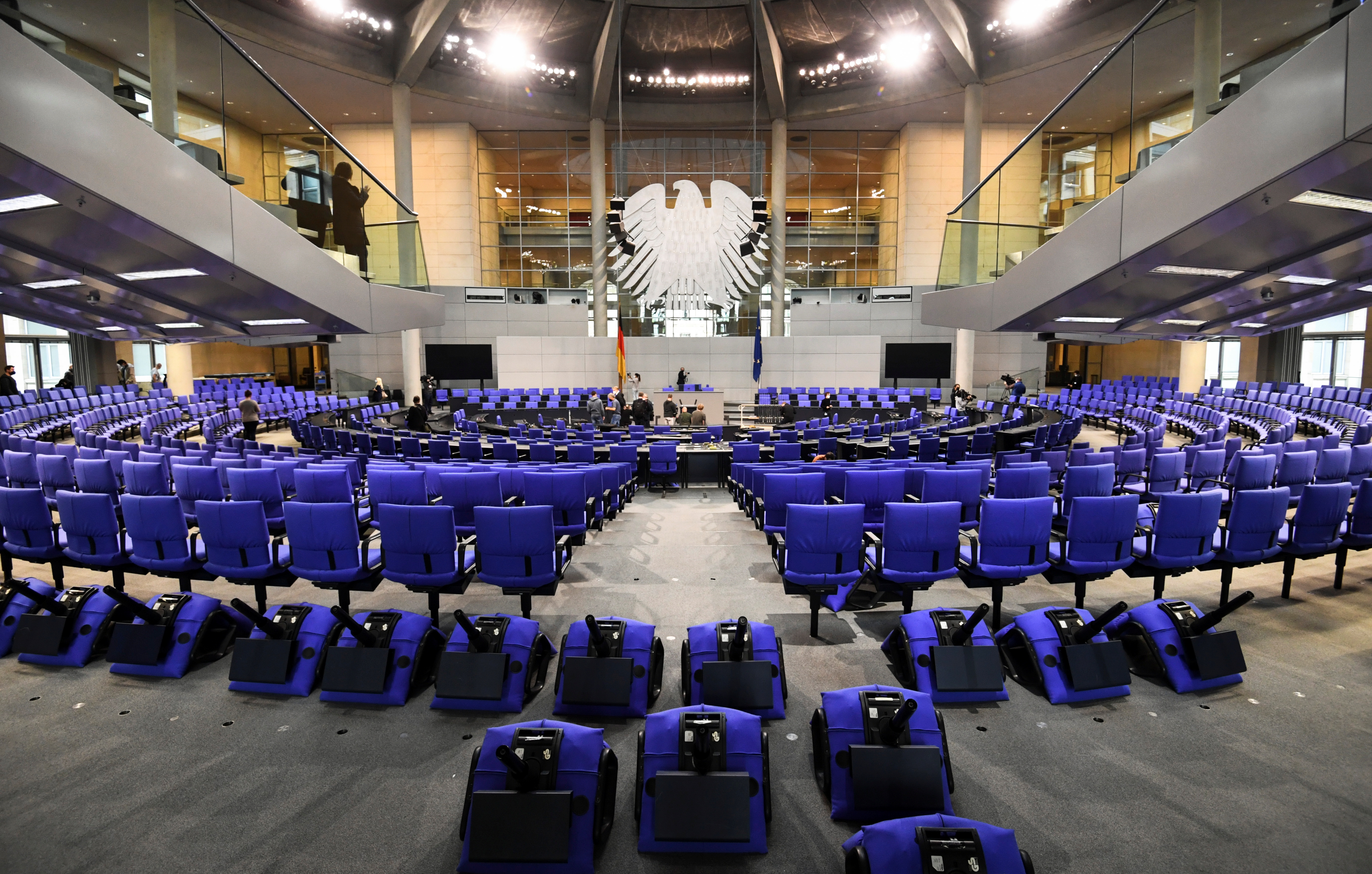 Plenary hall of the Bundestag is prepared for the upcoming first plenum session after general election in Berlin