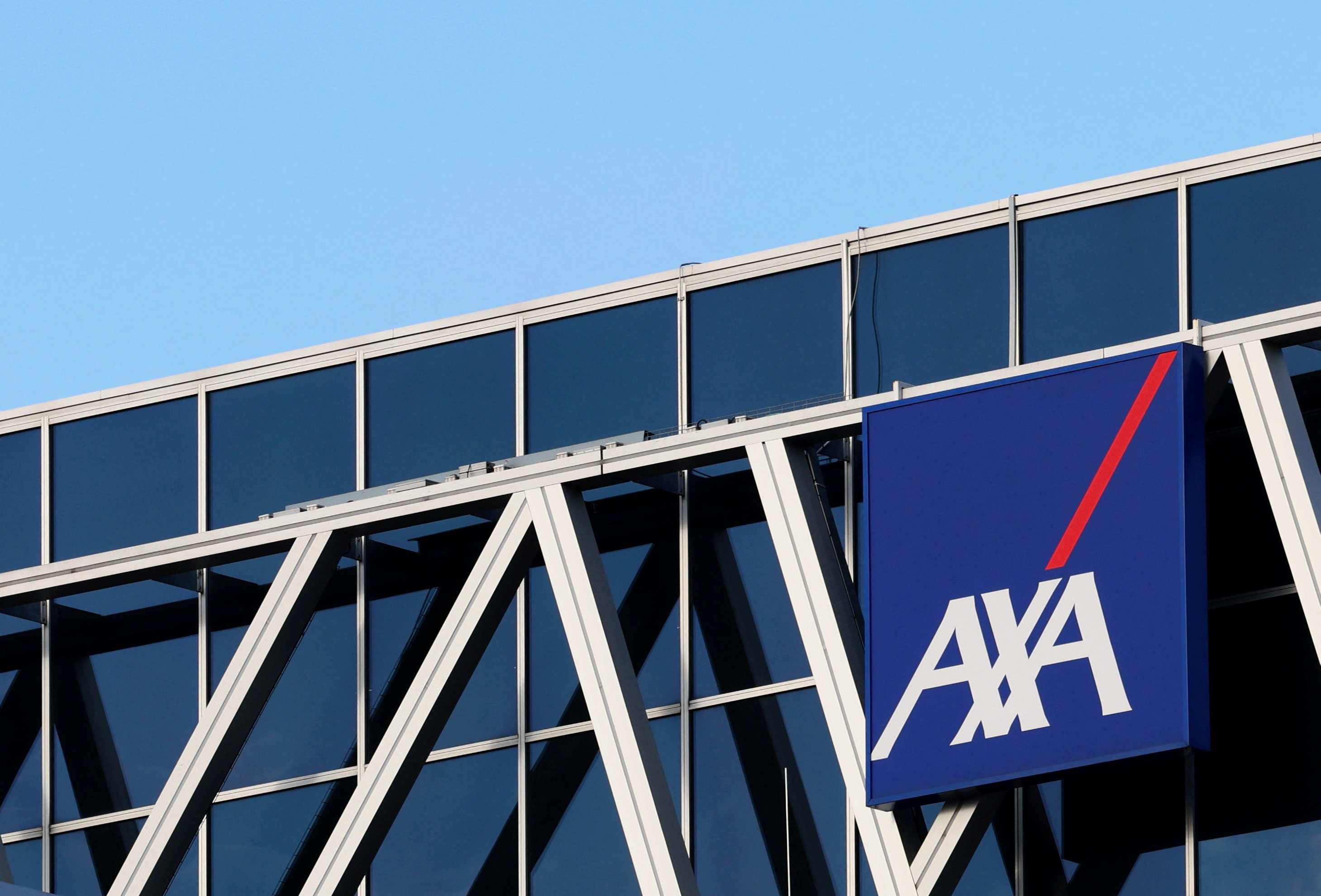 The logo of insurer and bank AXA Belgium S.A. is seen in Brussels