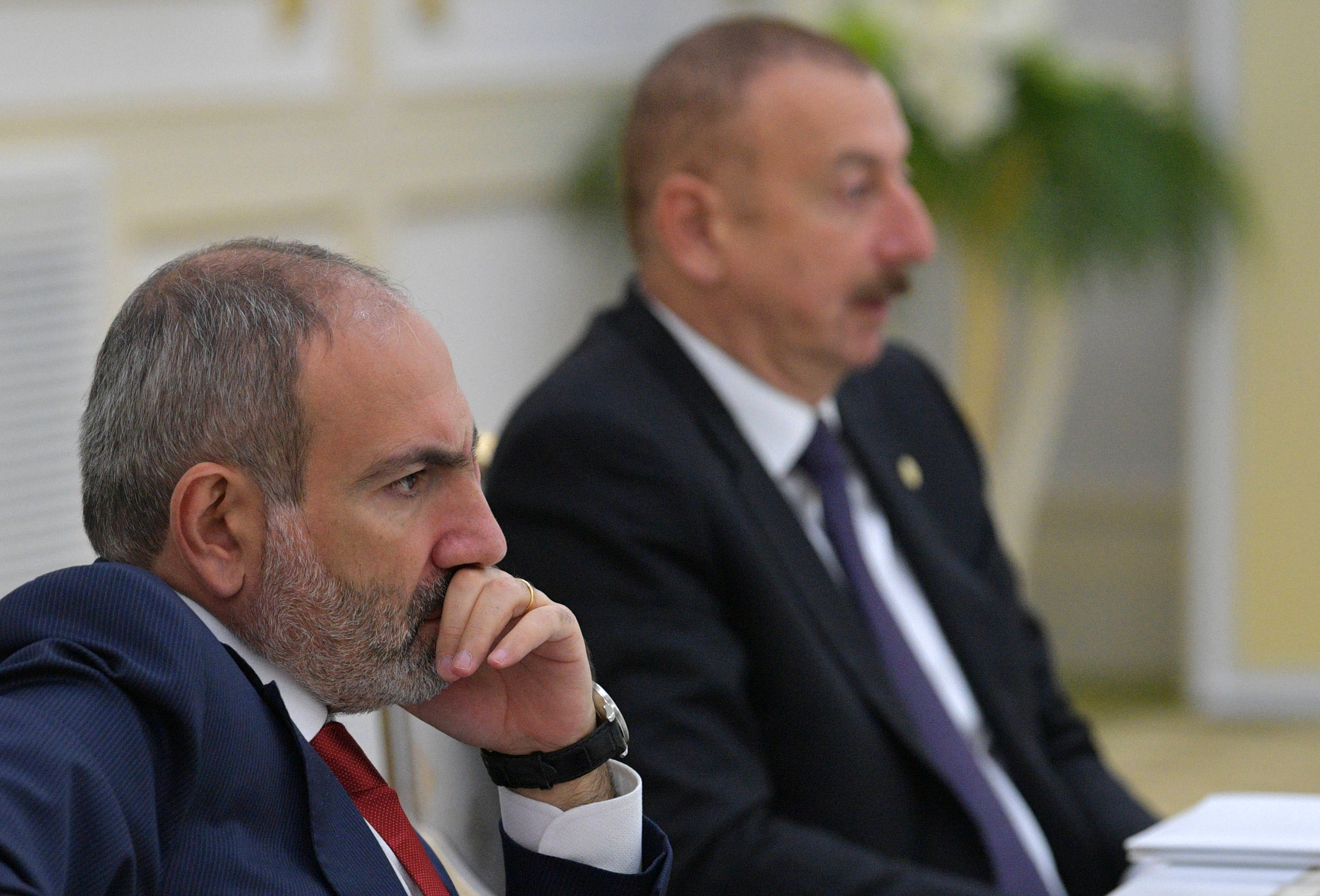 Armenia's Prime Minister Pashinyan and Azerbaijan's President Aliyev attend a meeting of heads of the Commonwealth of Independent States (CIS) in Ashgabat