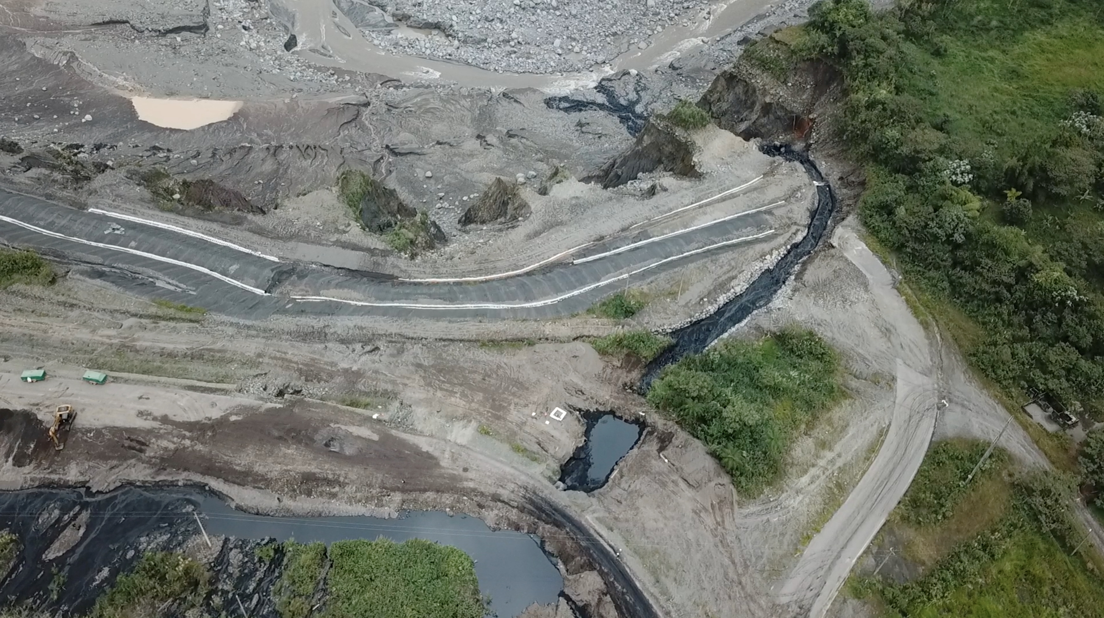 Spillage from an oil pipeline rupture is seen in Piedra Fina, Ecuador
