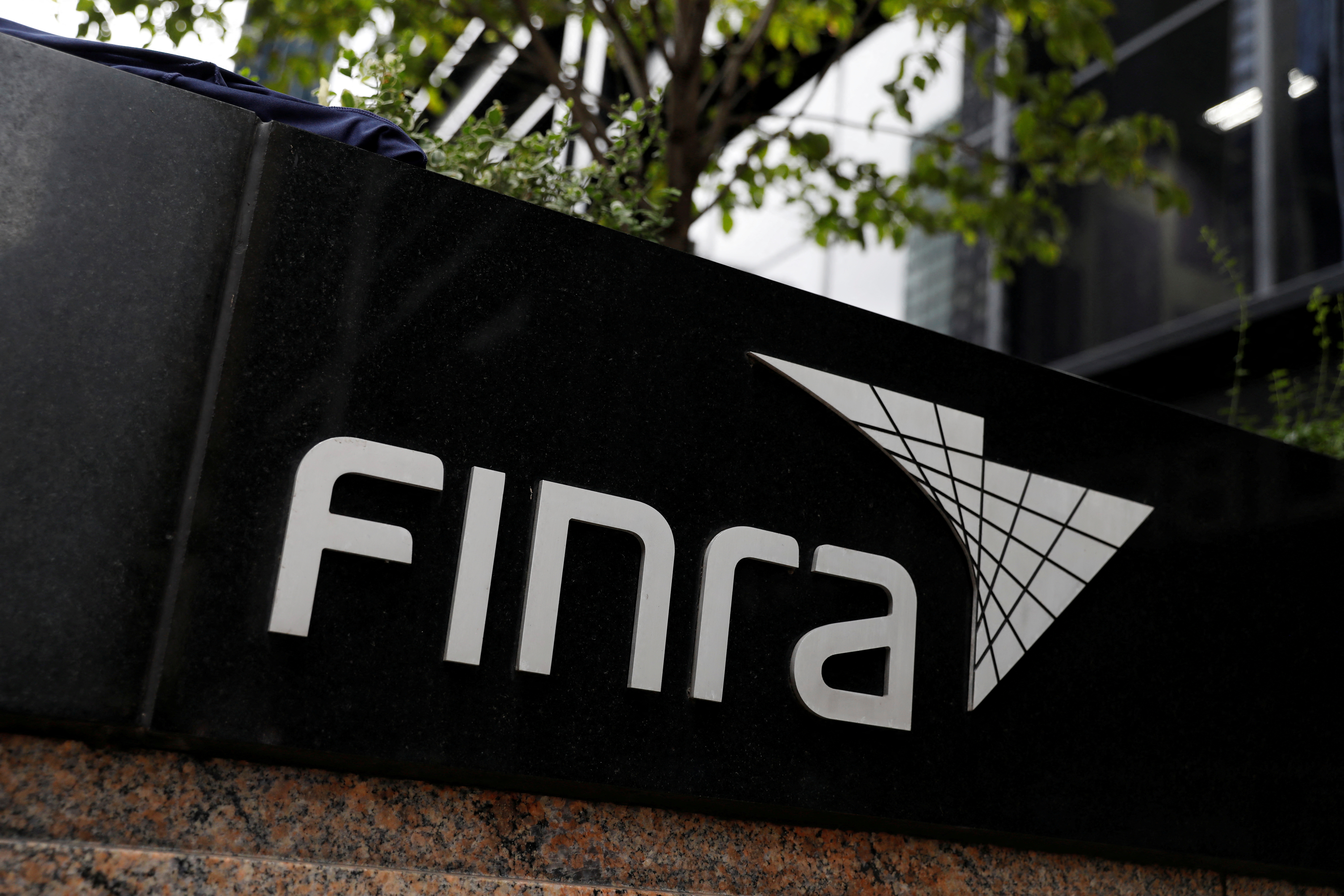 Signage is seen outside of the Financial Industry Regulatory Authority (FINRA) offices in Manhattan, New York City