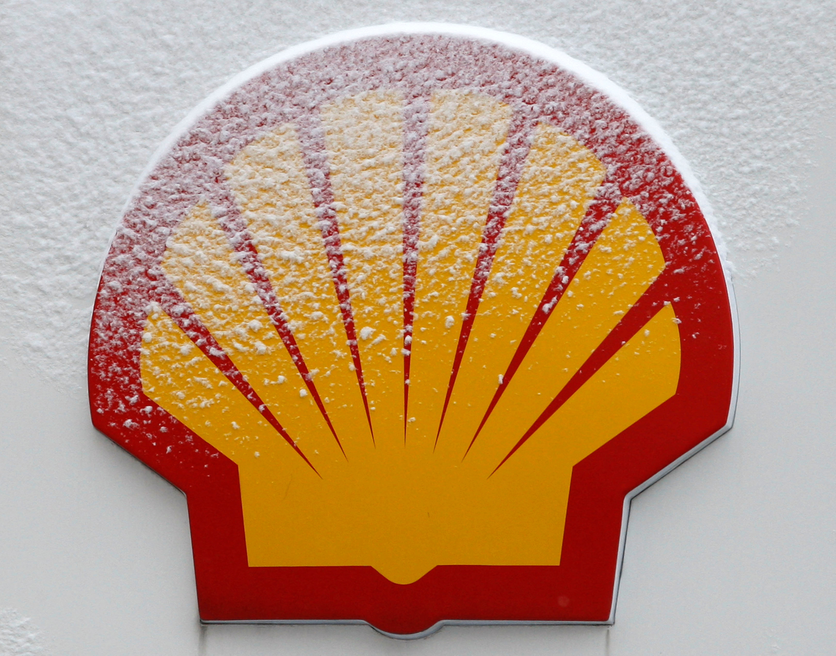 Snow covered Shell logo is seen at a petrol station in Istanbul