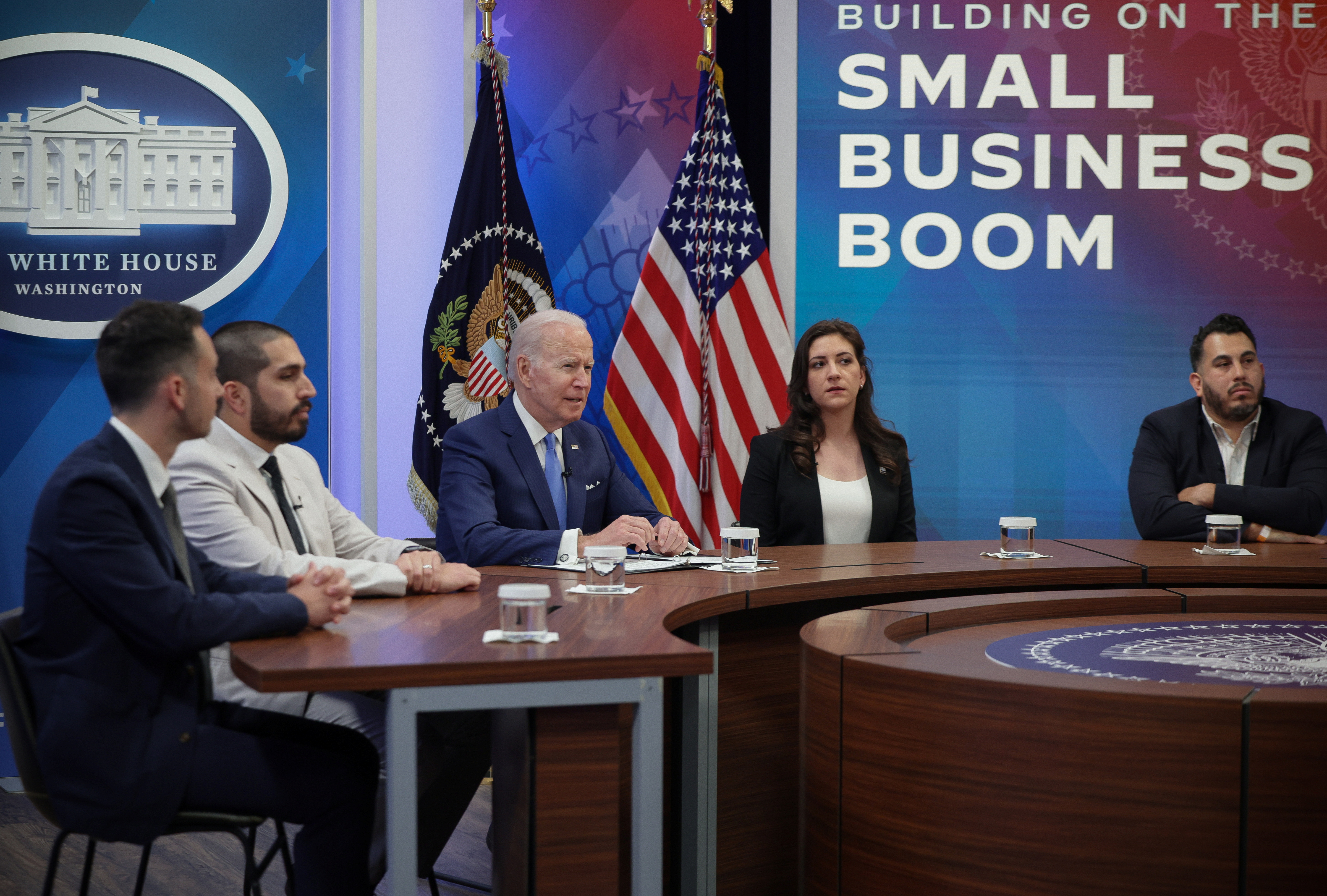 U.S. President Joe Biden meets with small business owners at the White House in Washington