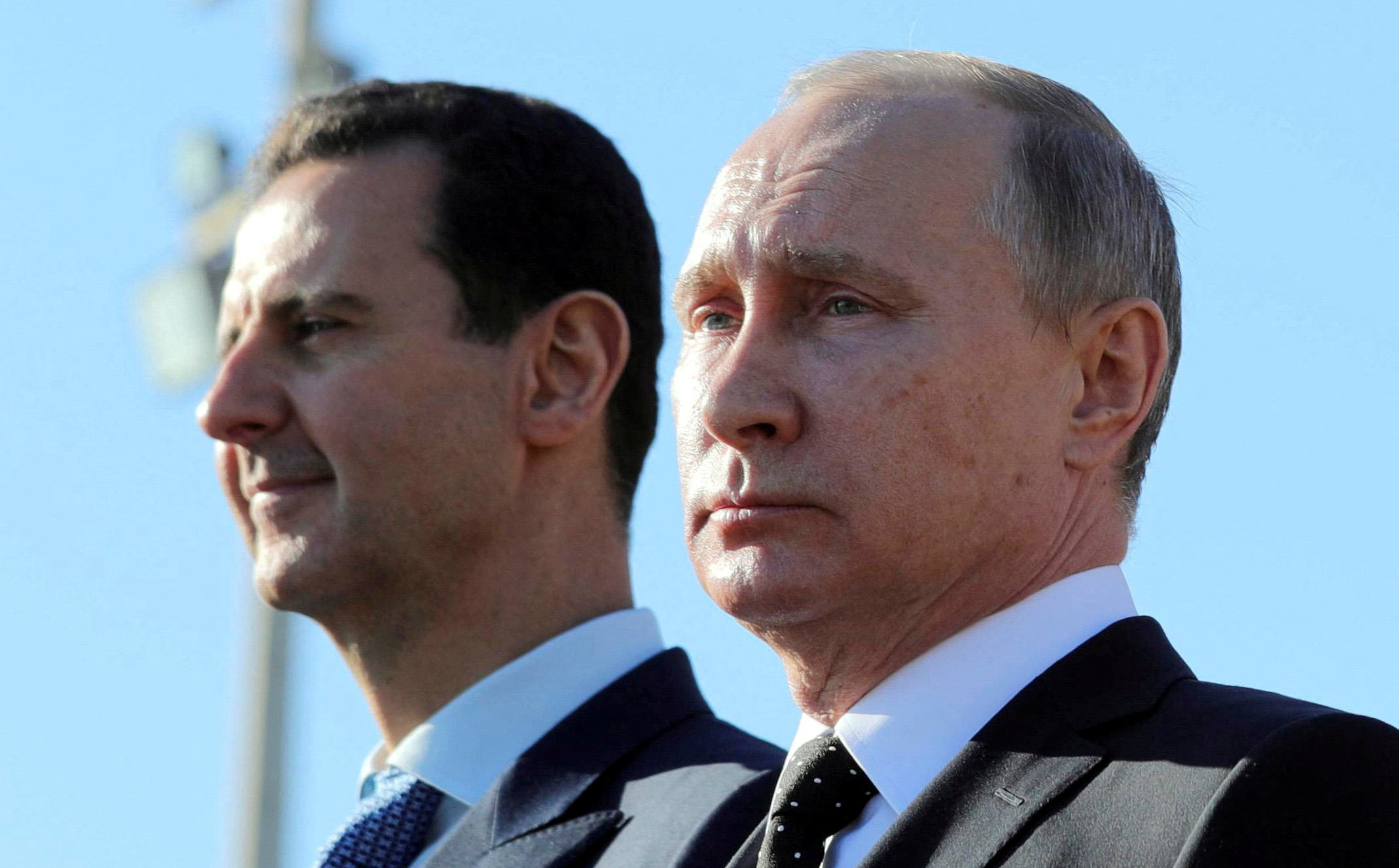 Russian President Putin and Syrian President Bashar al-Assad visit the Hmeymim air base in Latakia Province