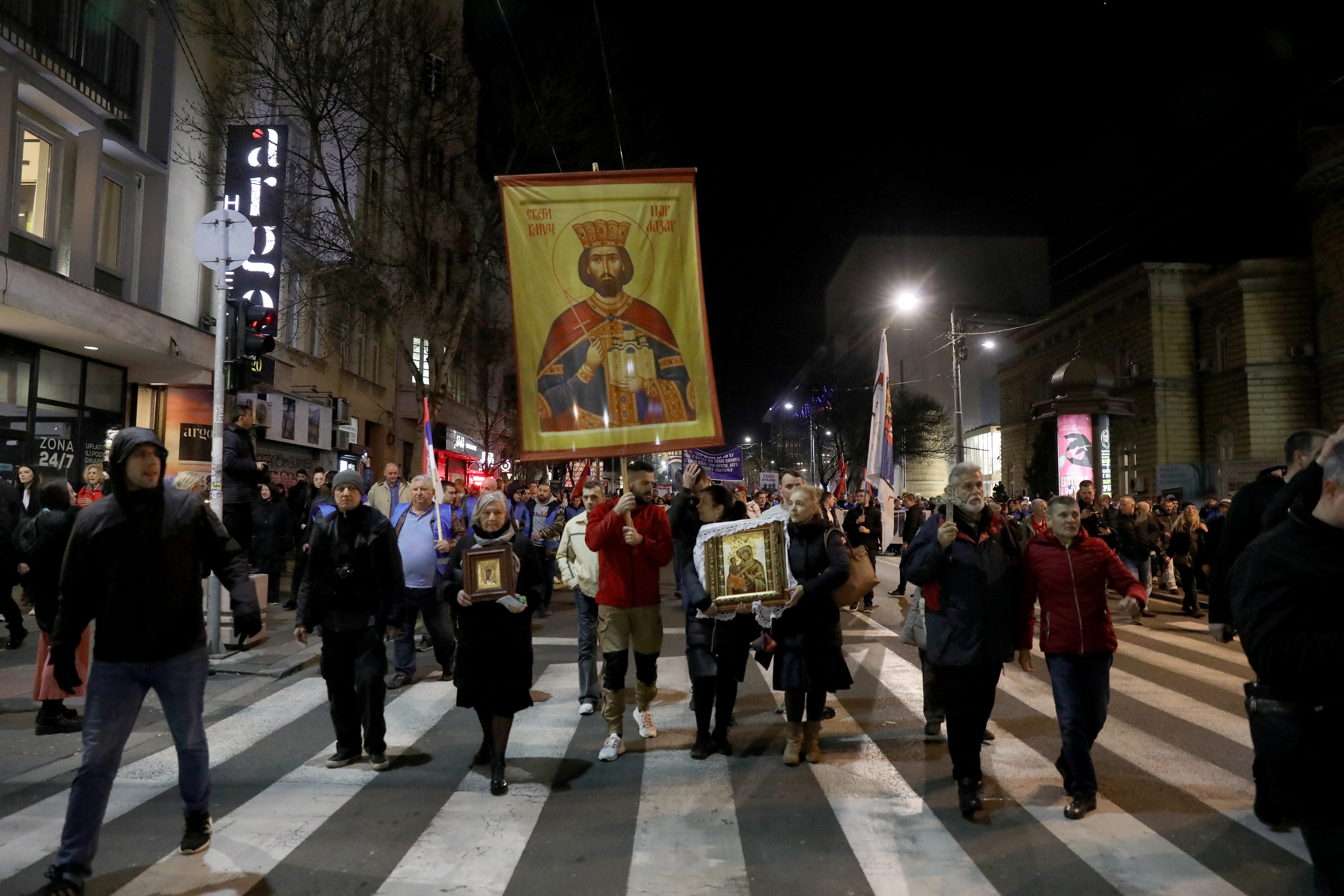 Protest against Western-backed deal on normalizing ties between Kosovo and Serbia in Belgrade