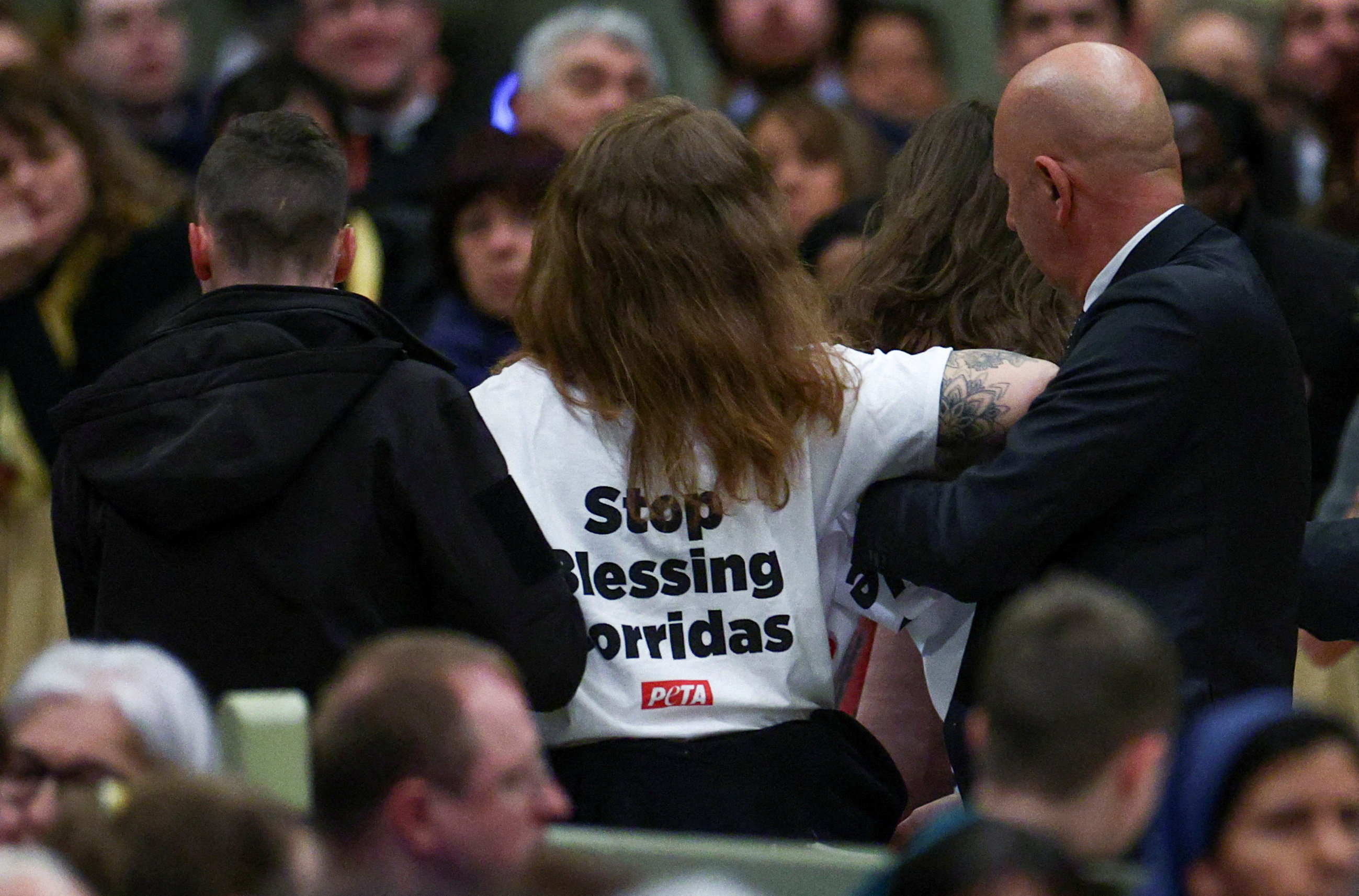 Pope Francis attends the Vespers prayer service at St Paul's Basilica in Rome