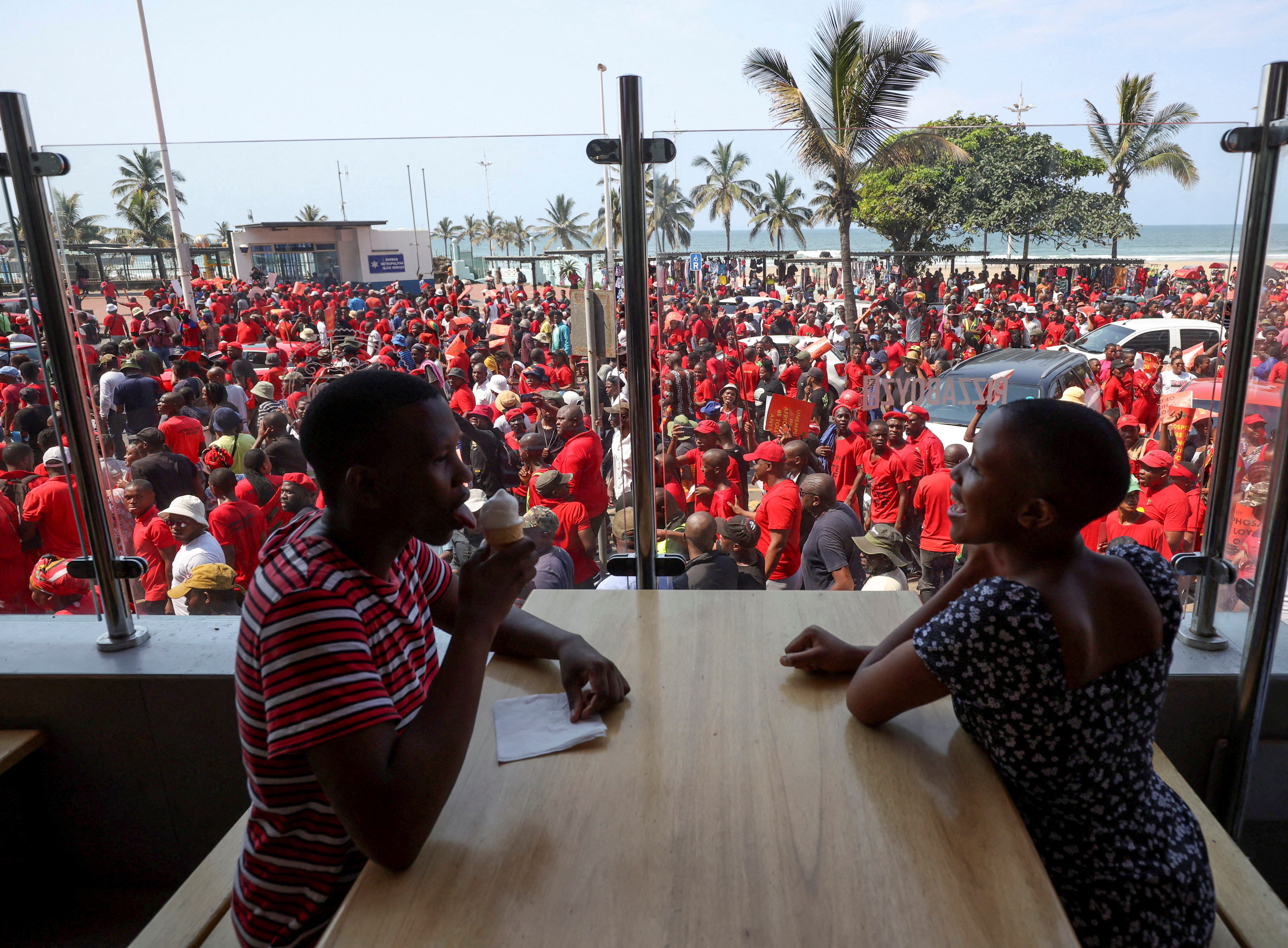 Members of South Africa's far-left EFF party attend 