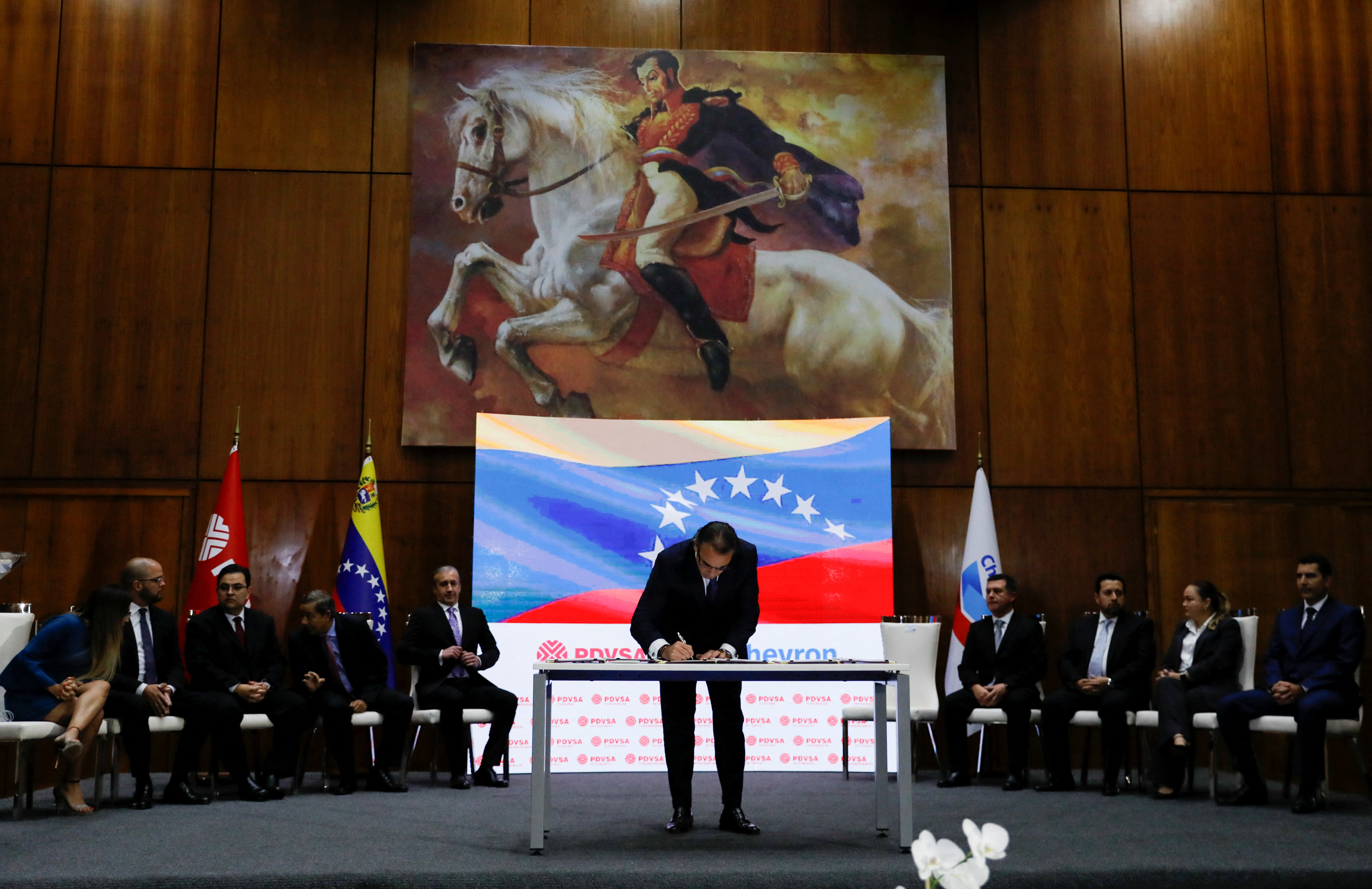 Venezuelan Oil Minister Tareck El Aissami speaks on the Chevron deal, in Caracas