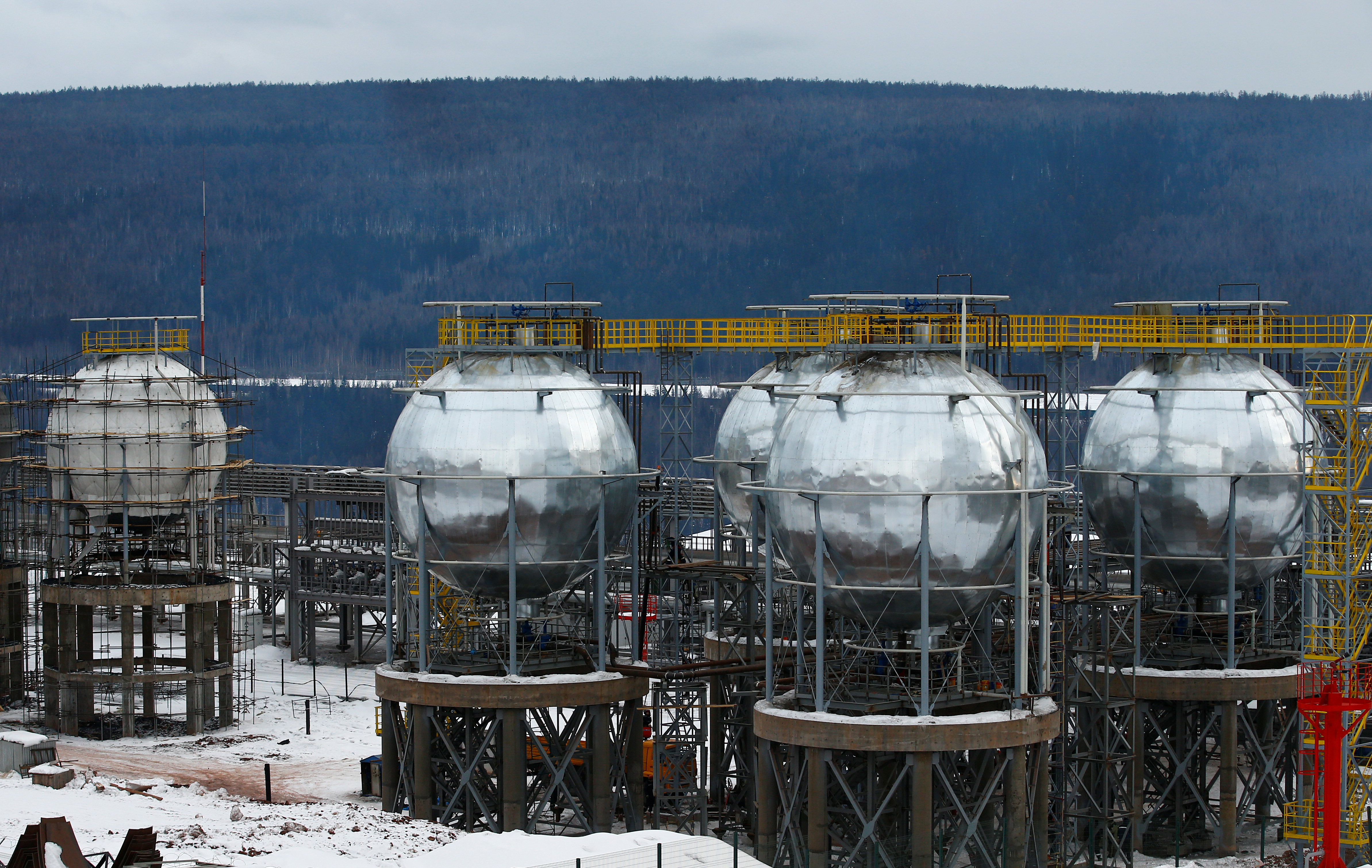 A view shows tanks for liquefied petroleum gases (LPG) at an Irkutsk Oil Company-owned facility in Irkutsk Region
