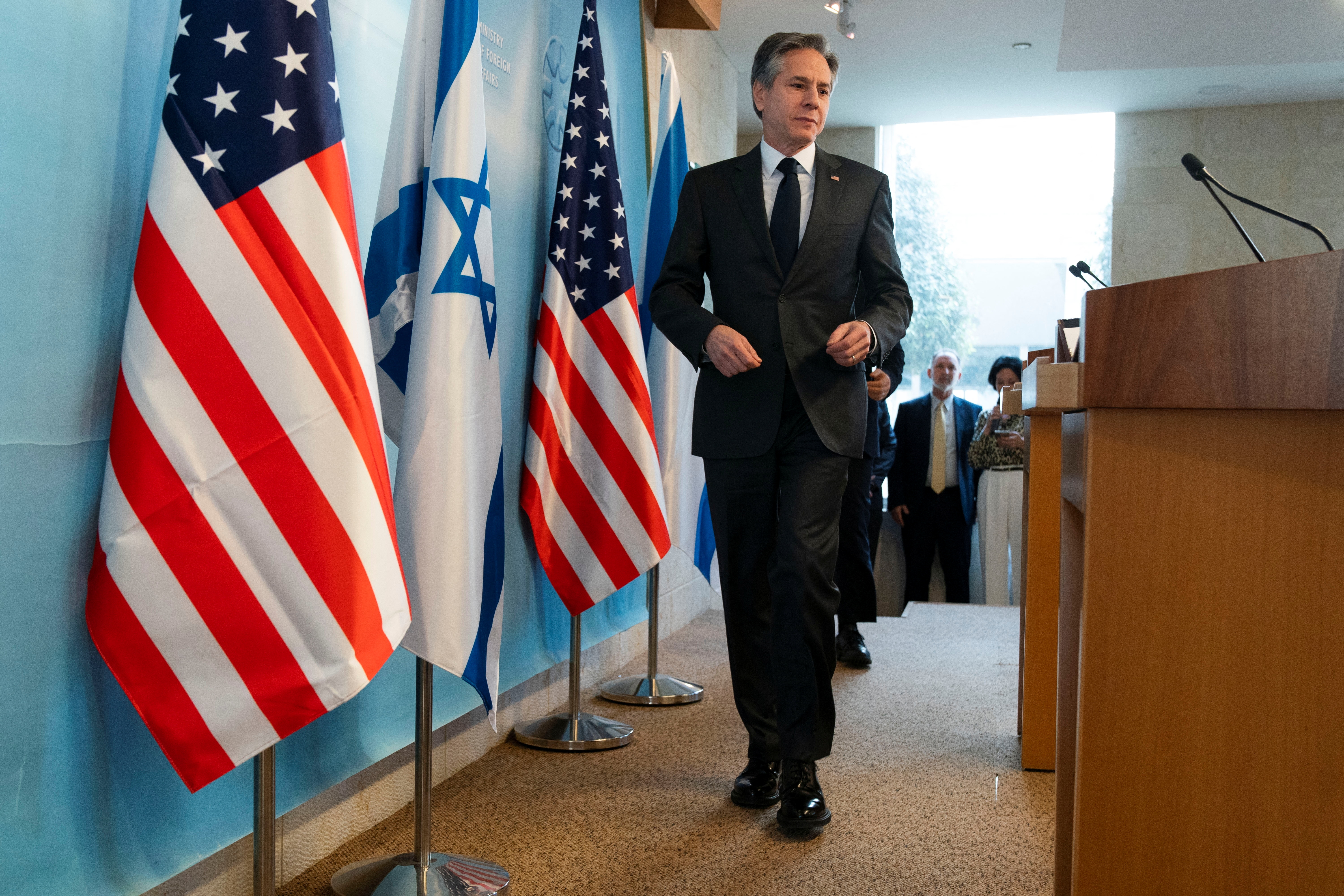 U.S. Secretary of State Blinken and Israel's Foreign Minister Lapid attend a news conference in Jerusalem