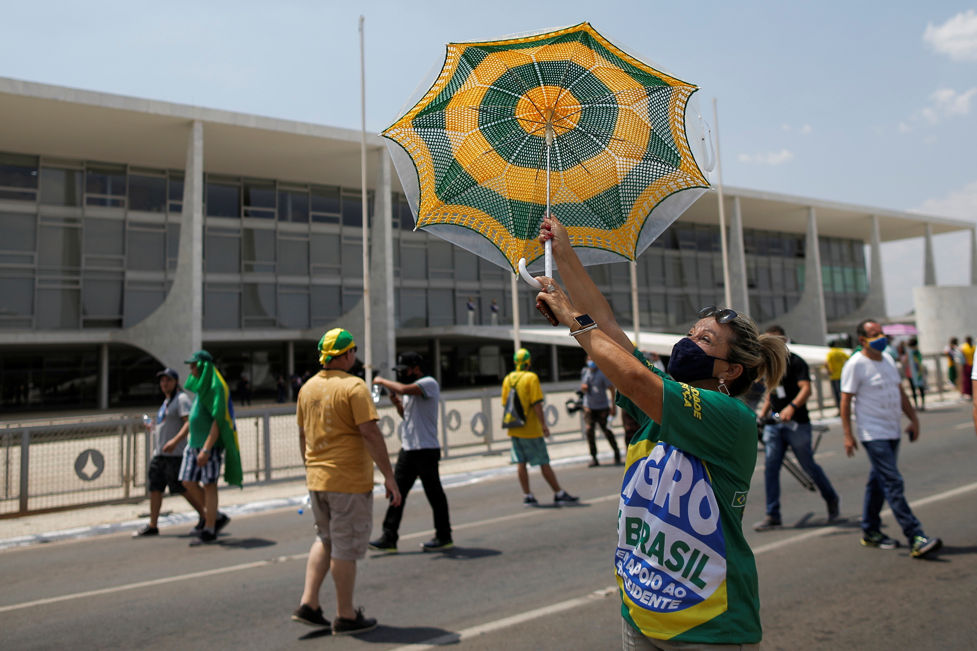Supporters of Brazil's President Jair Bolsonaro demonstrate outside the Planalto palace in Brasilia