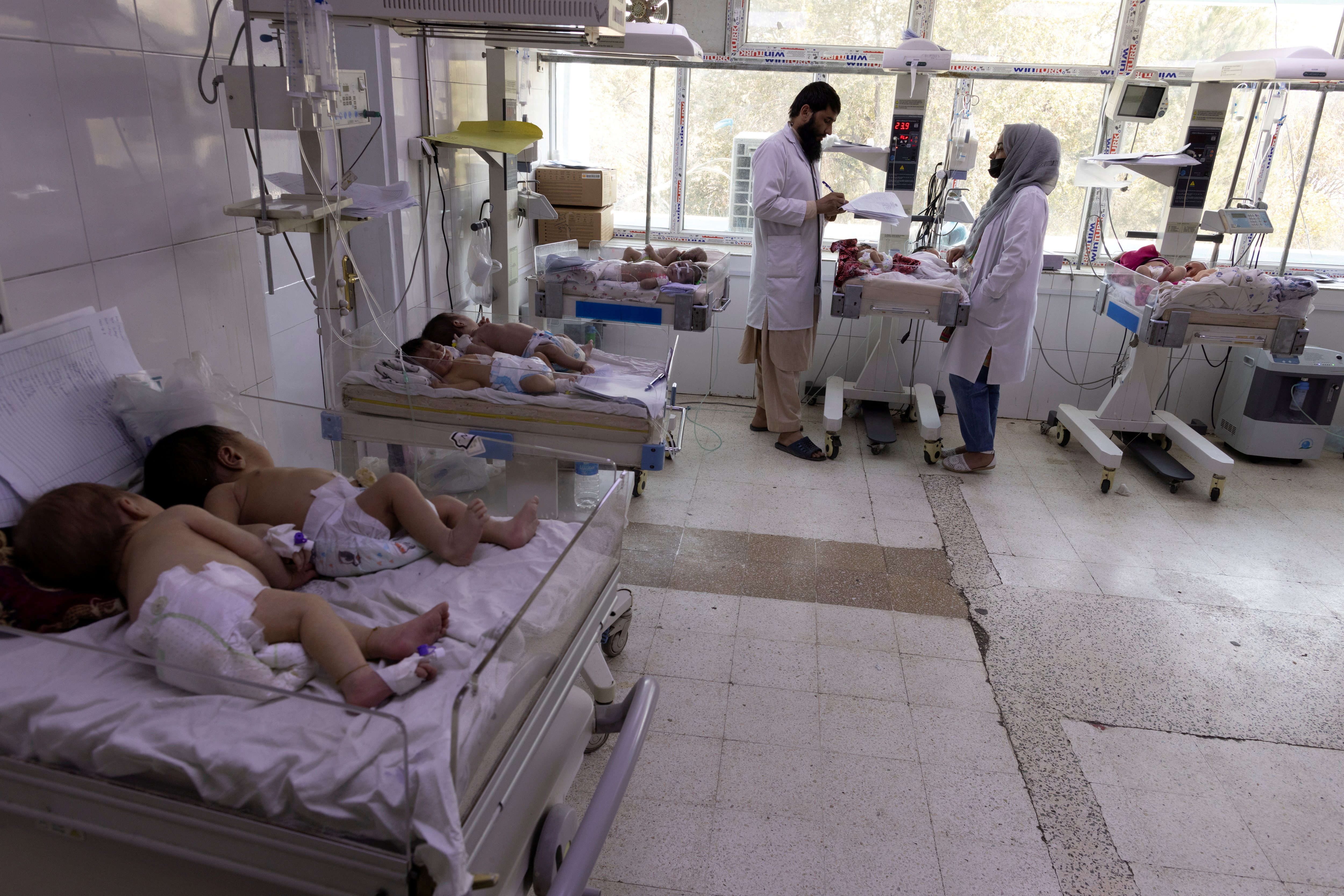 Doctors work at the maternity ward at the Indira Gandhi hospital in Kabul