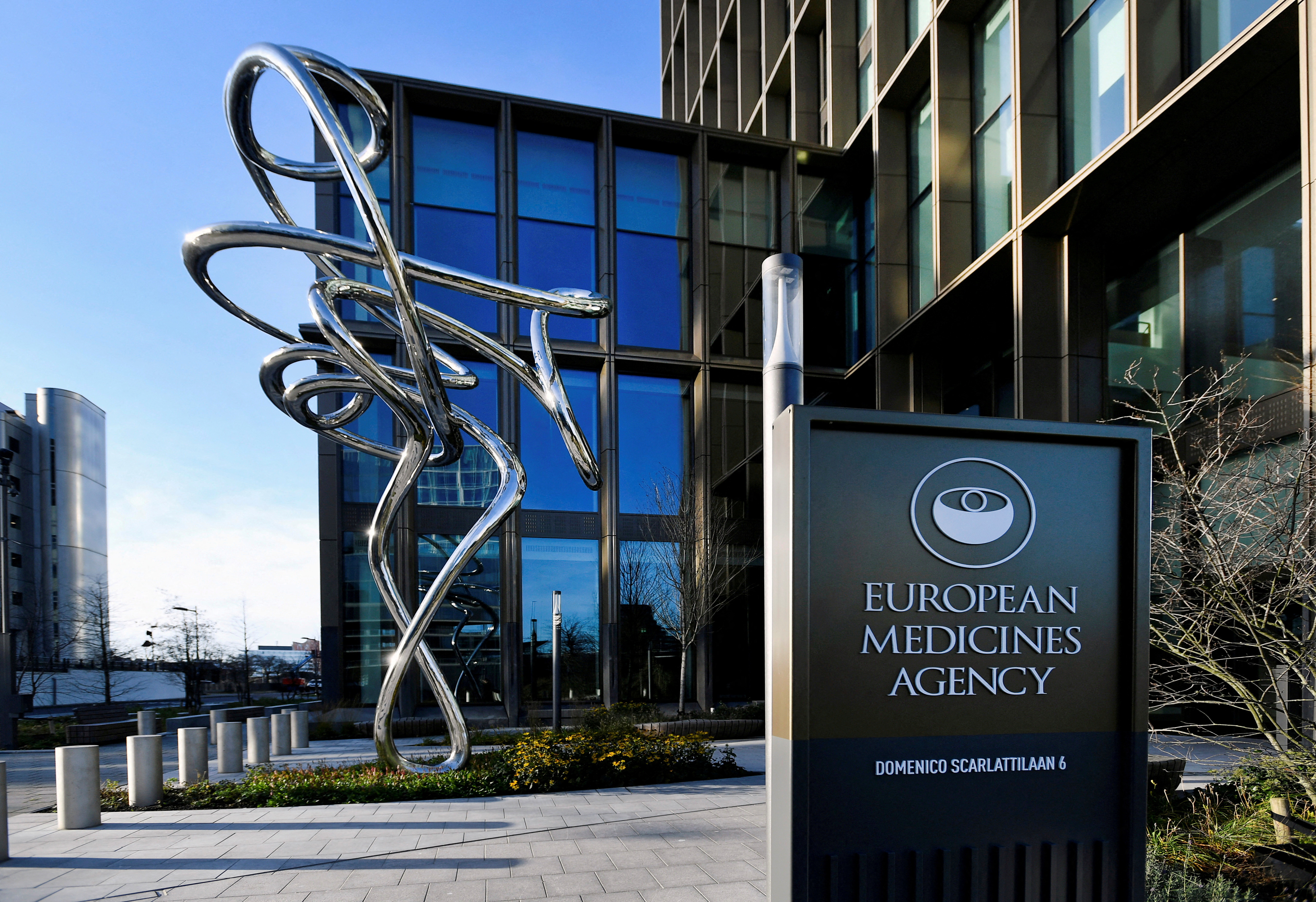 The exterior of EMA, European Medicines Agency is seen in Amsterdam, Netherlands December 18, 2020. REUTERS/Piroschka van de Wouw