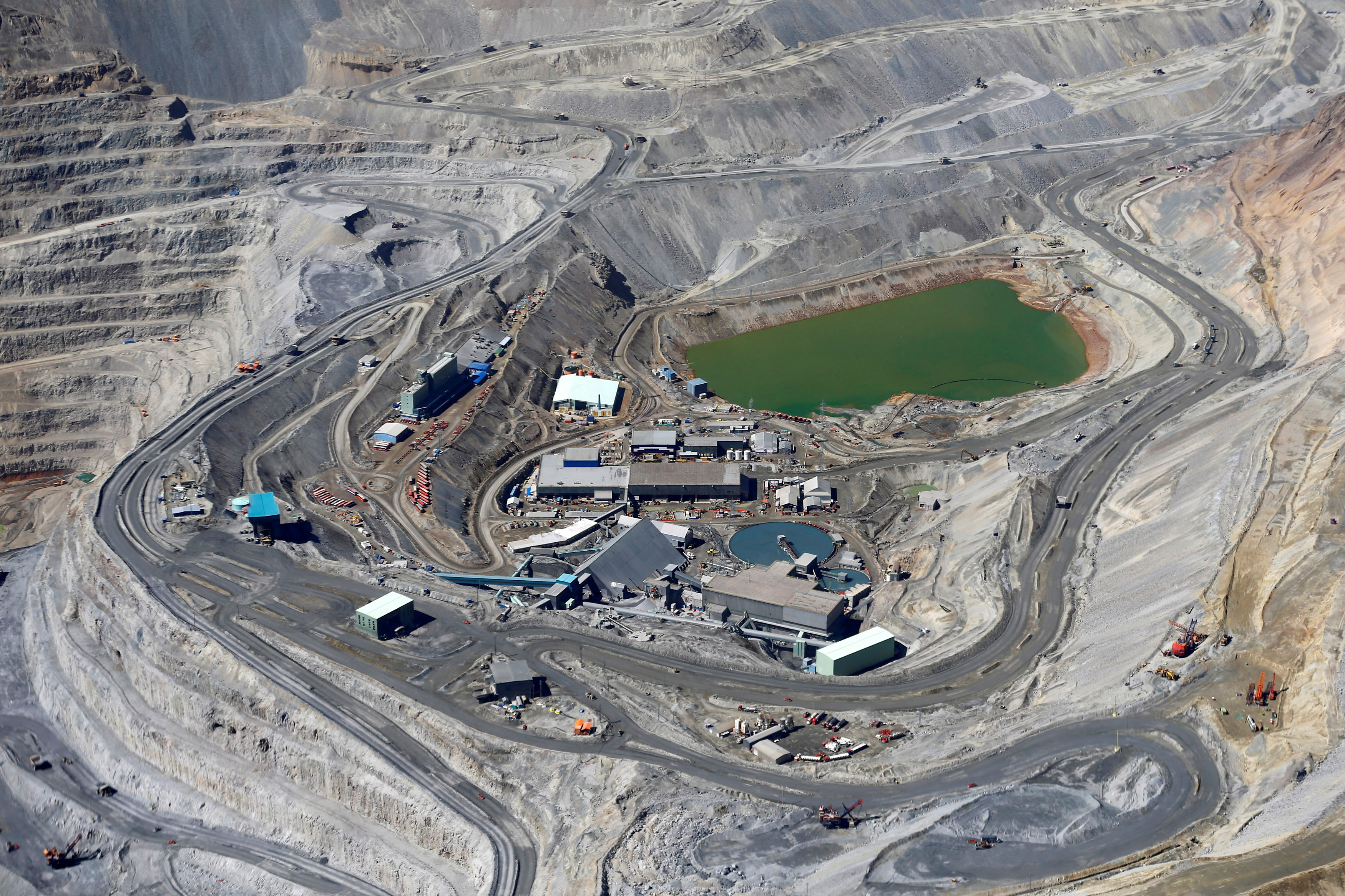 An aerial view of Anglo American's Los Bronces copper mine at Los Andes Mountain range, near Santiago city
