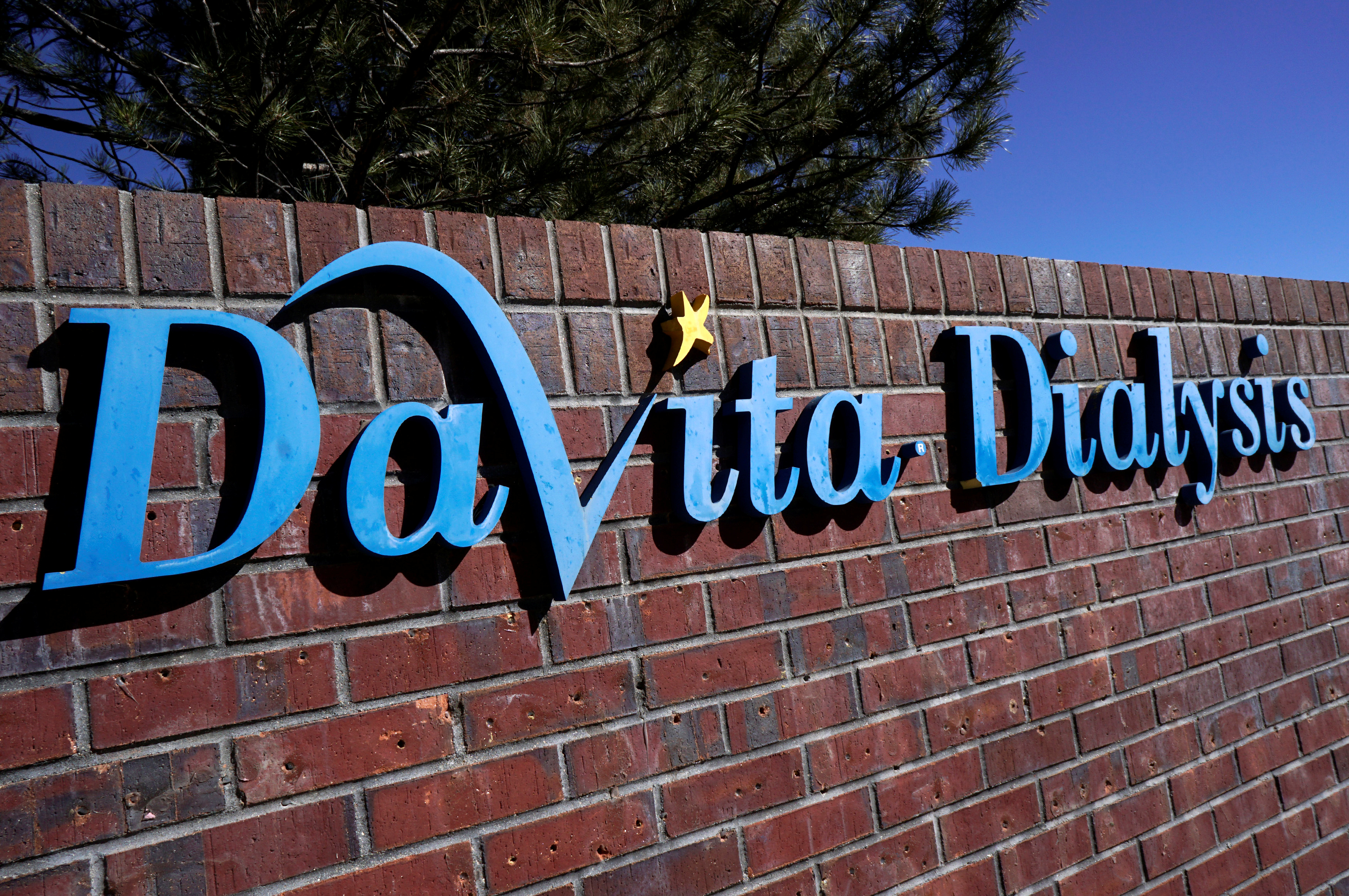 The outdoor sign seen at the DaVita Dialysis clinic in Denver