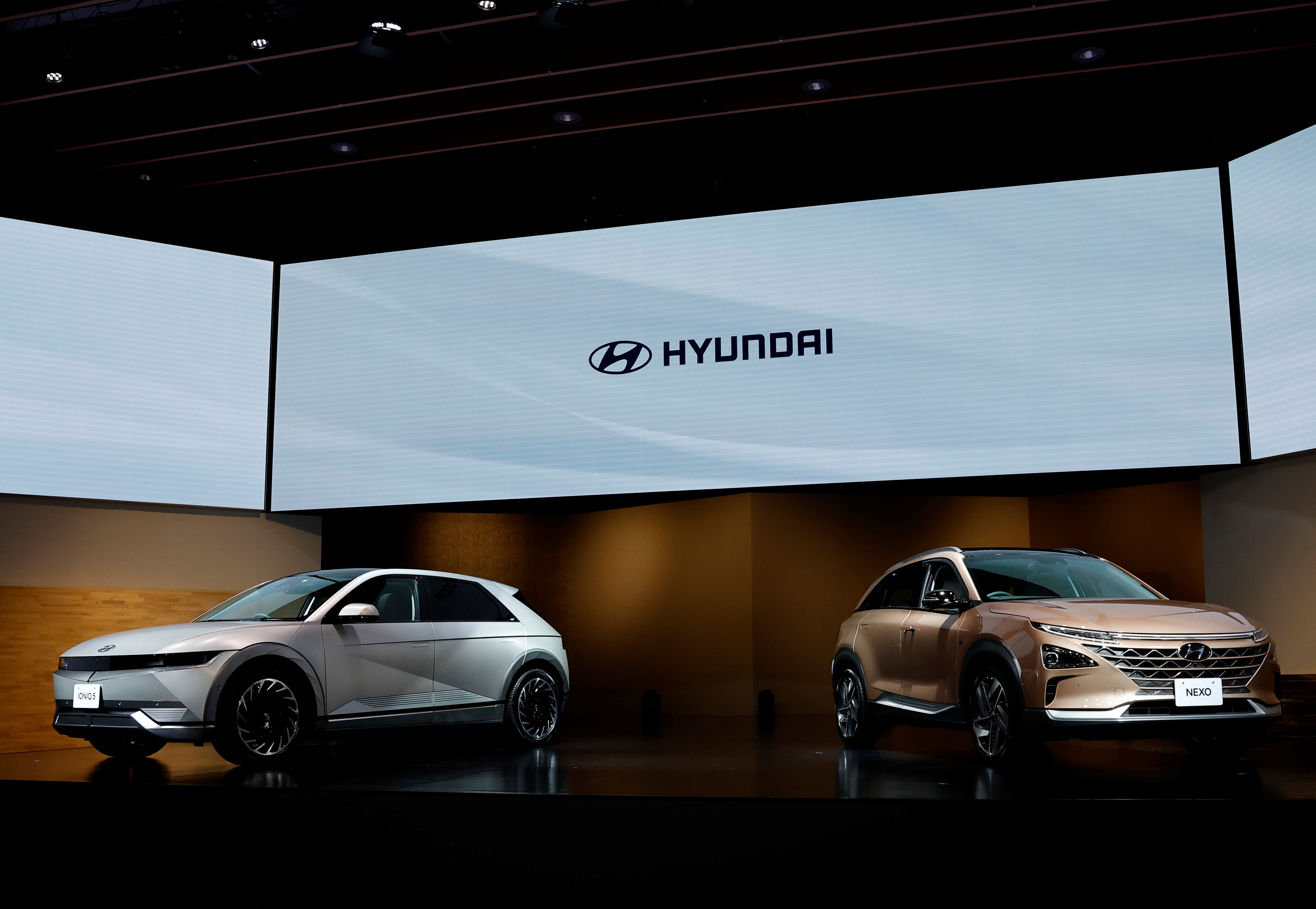 Hyundai Motor's Nexo displays at Hyundai Mobility Japan's news conference in Tokyo