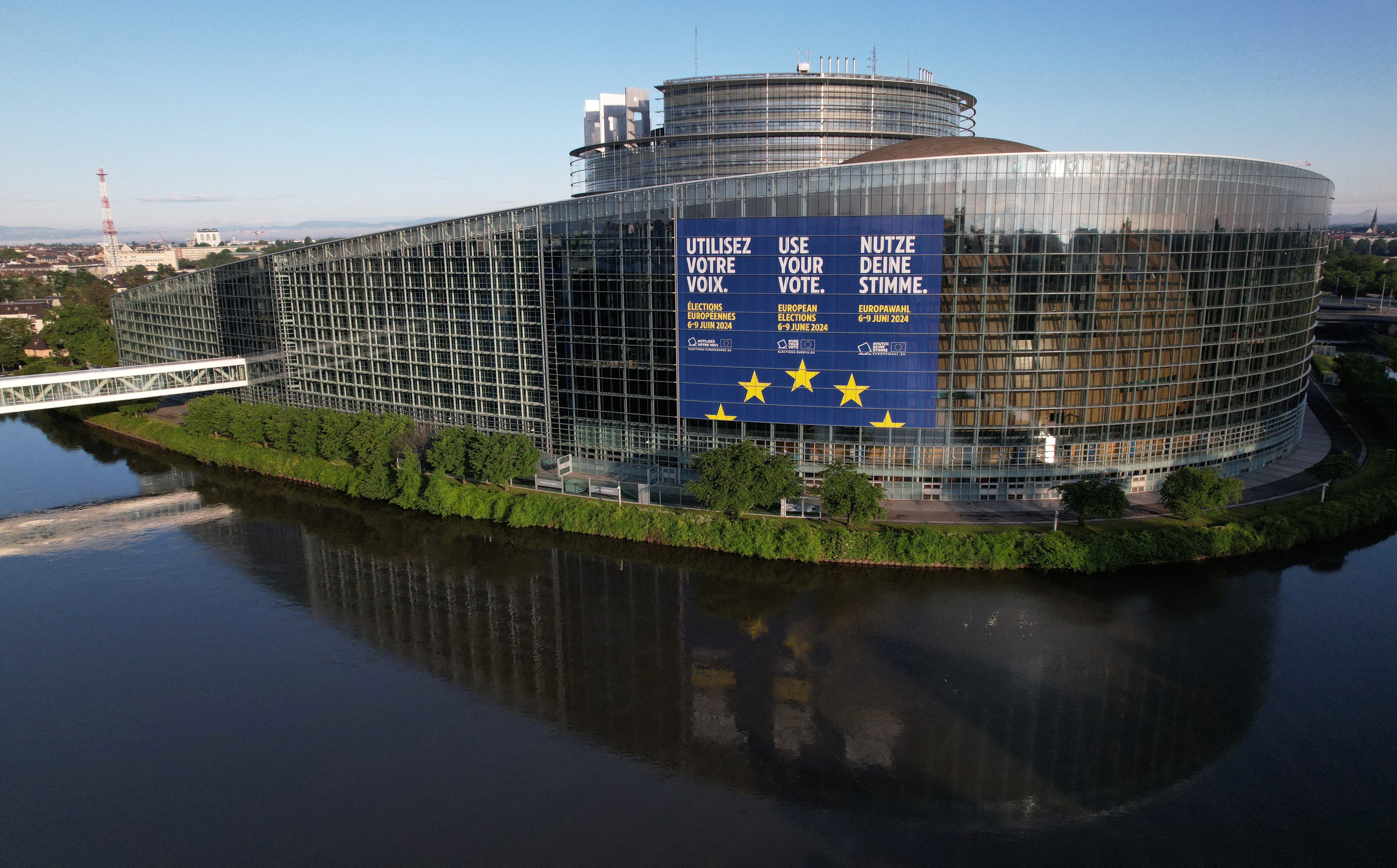 Drone view shows the European Parliament building in Strasbourg