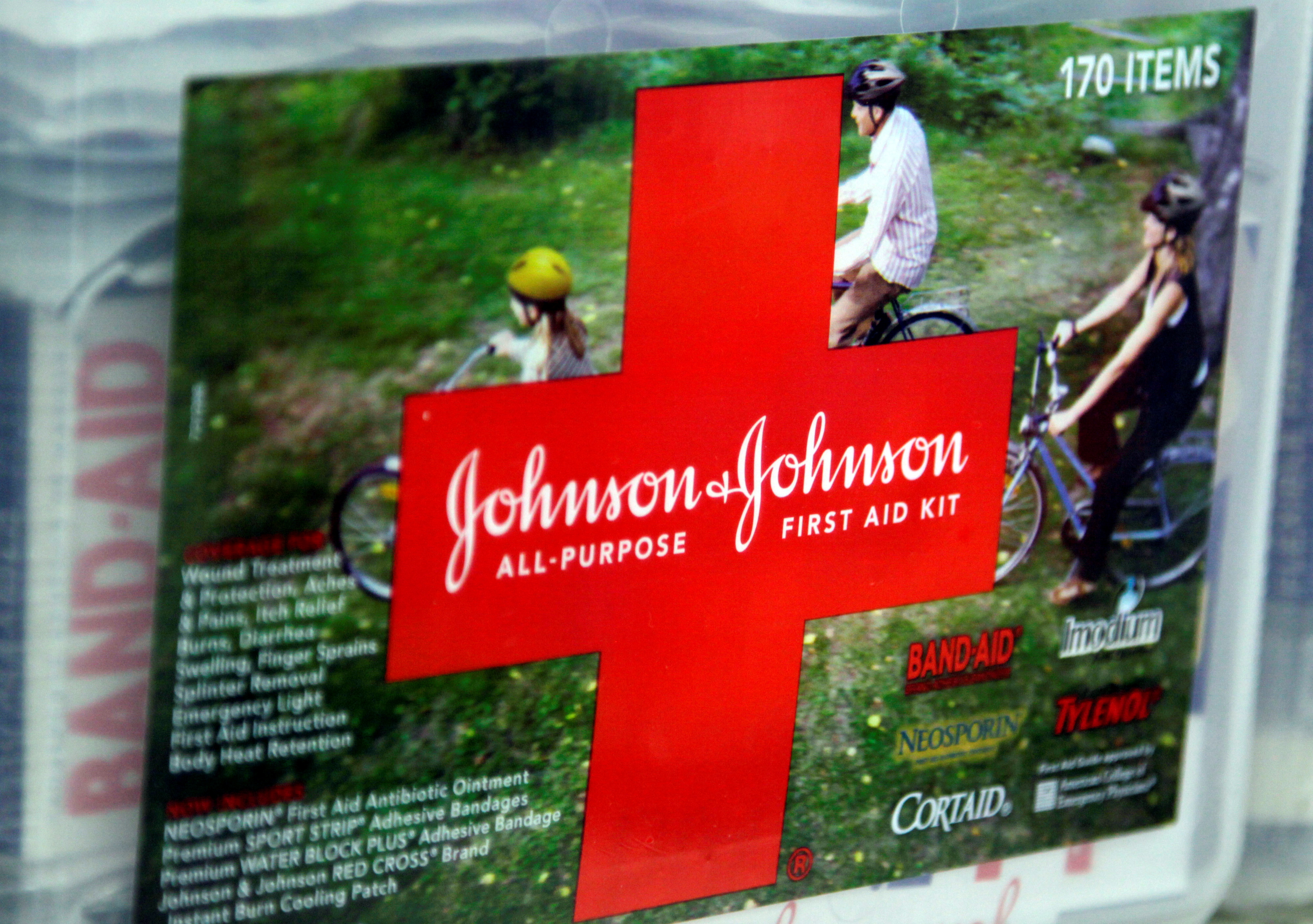 A first aid kit made by Johnson & Johnson for sale on a store shelf in Westminster, Colorado April 14, 2009.  REUTERS/Rick Wilking