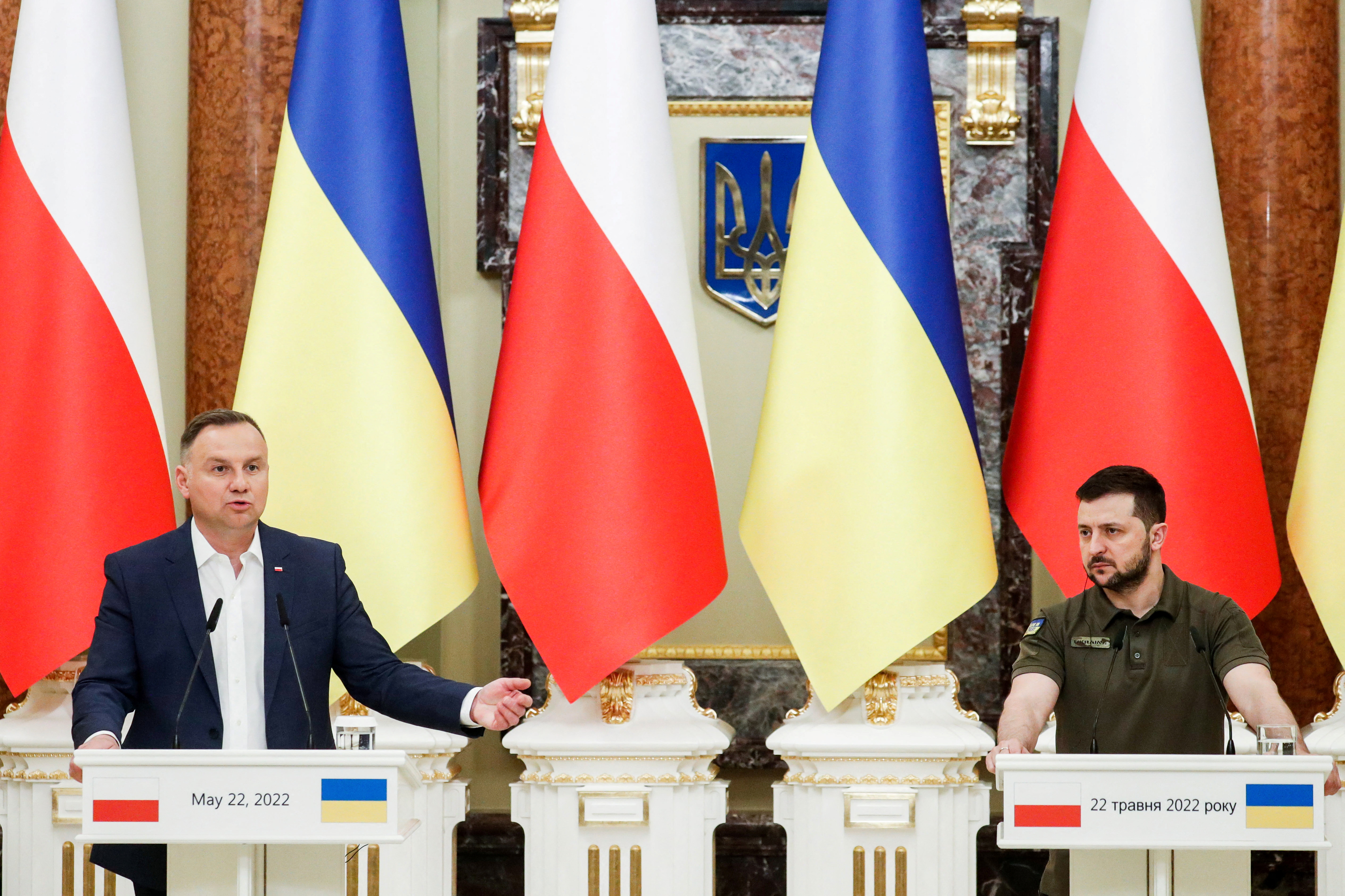 Poland's President Duda and Ukraine's President Zelenskiy hold a news conference in Kyiv