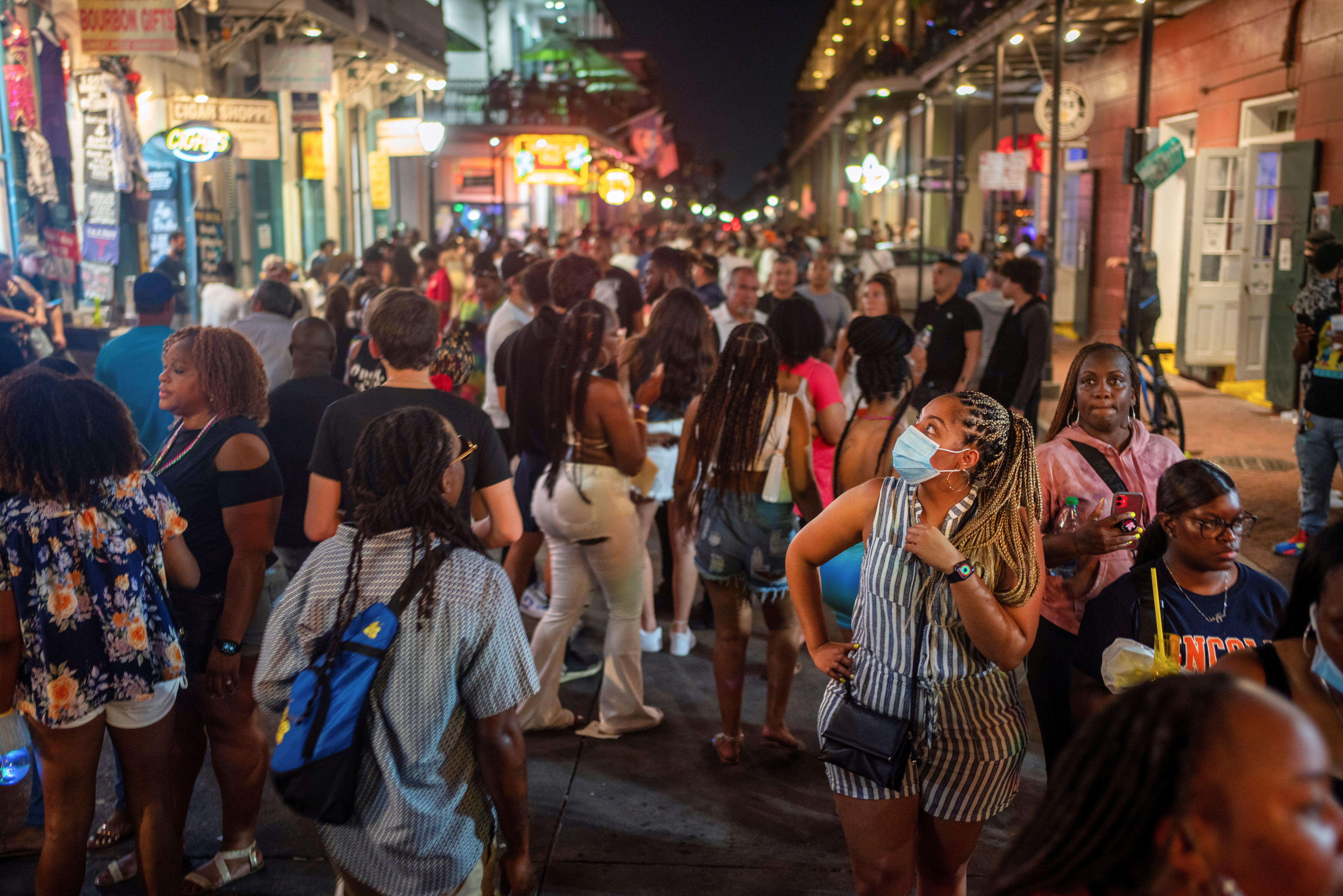 Revelers crowd the French Quarter as Louisiana's COVID-19 cases rise amid Delta variant, in New Orleans