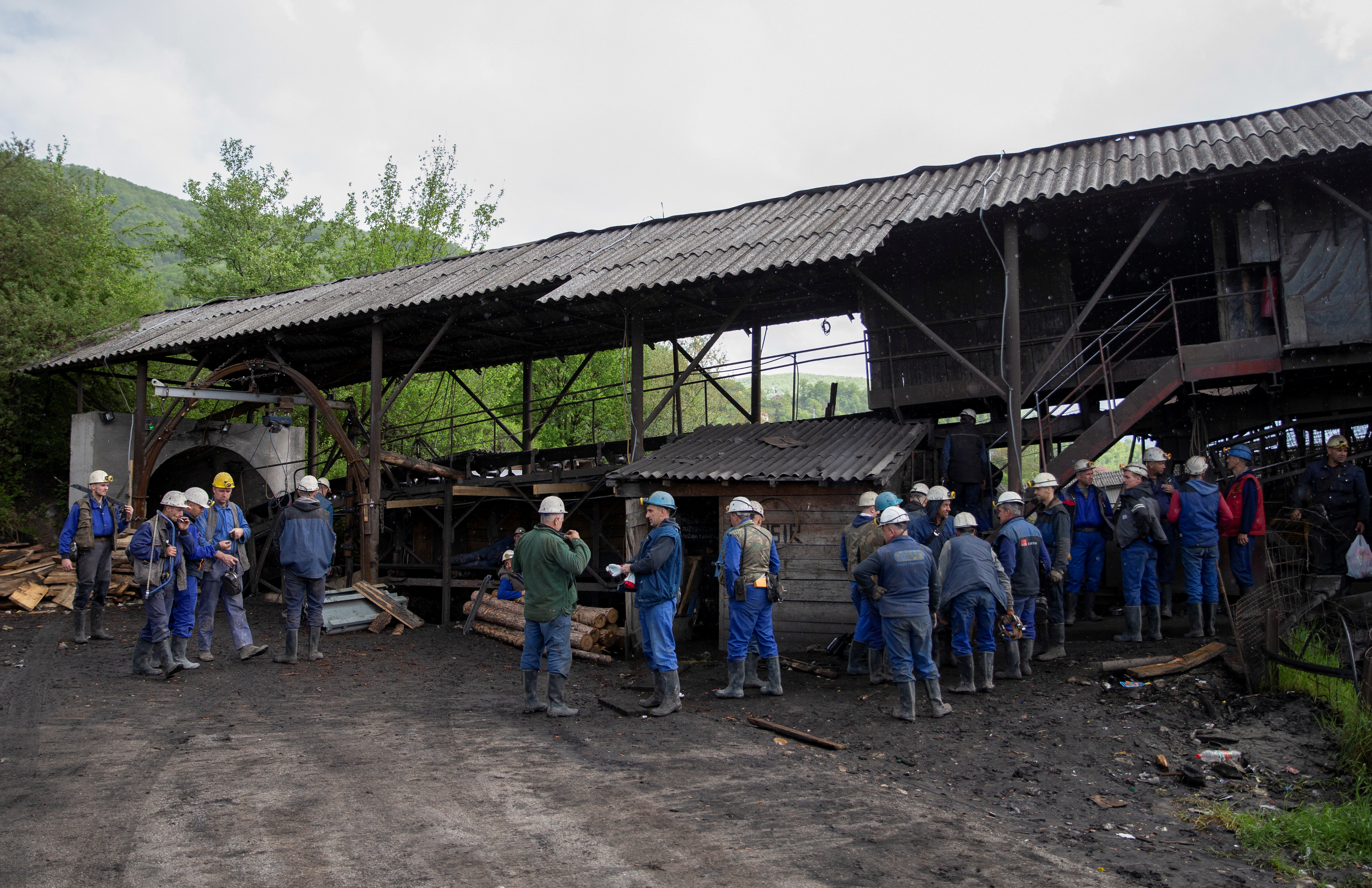 Coal miners enter to mine in coal mine Abid Lolic in Nova Bila, Bosnia and Herzegovina May 12, 2021. REUTERS/Dado Ruvic