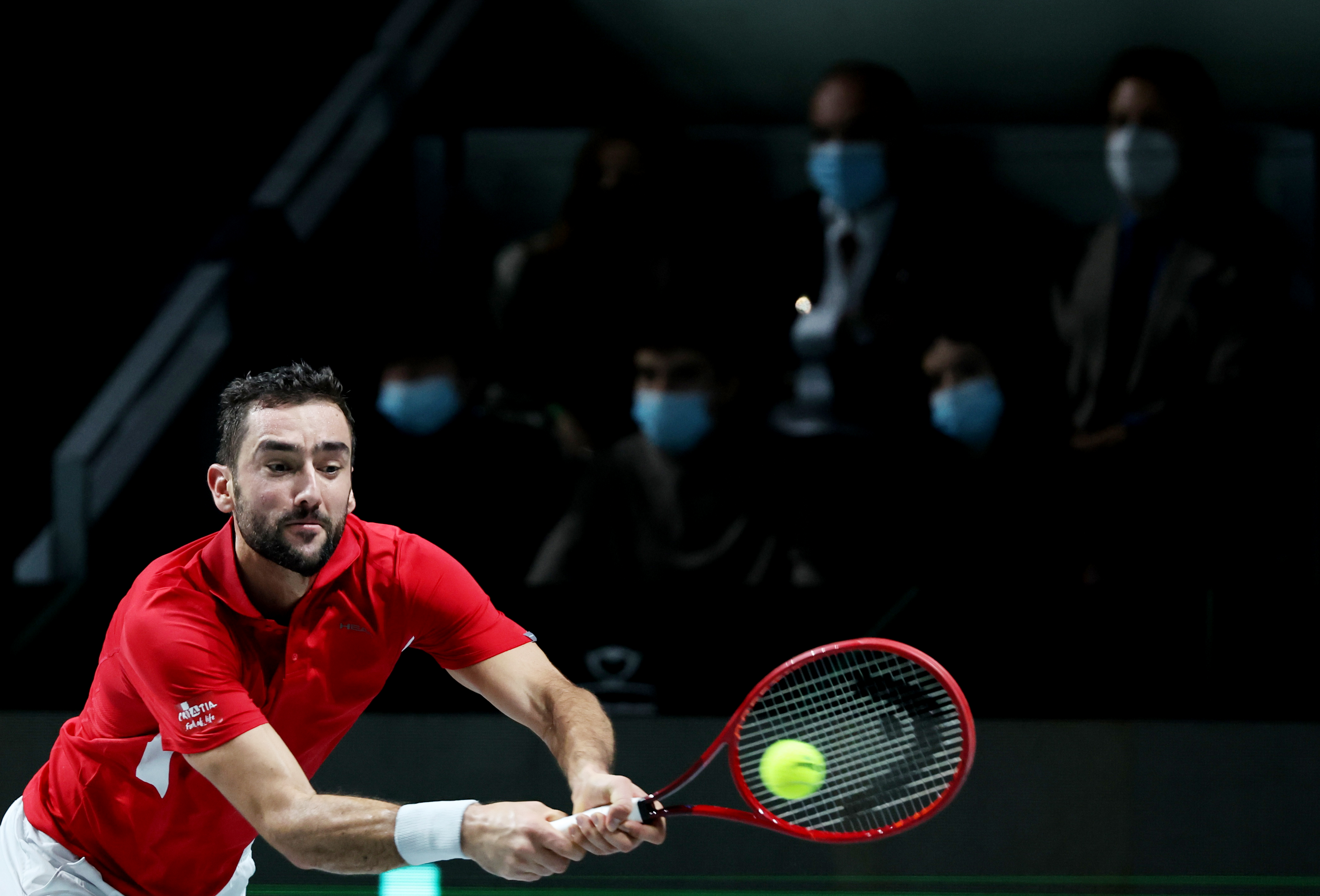 Tennis - Davis Cup Finals - Madrid Arena, Madrid, Spain - December 5, 2021 Croatia's Marin Cilic in action during his final singles match against Russian Tennis Federation's Daniil Medvedev REUTERS/Sergio Perez/File Photo