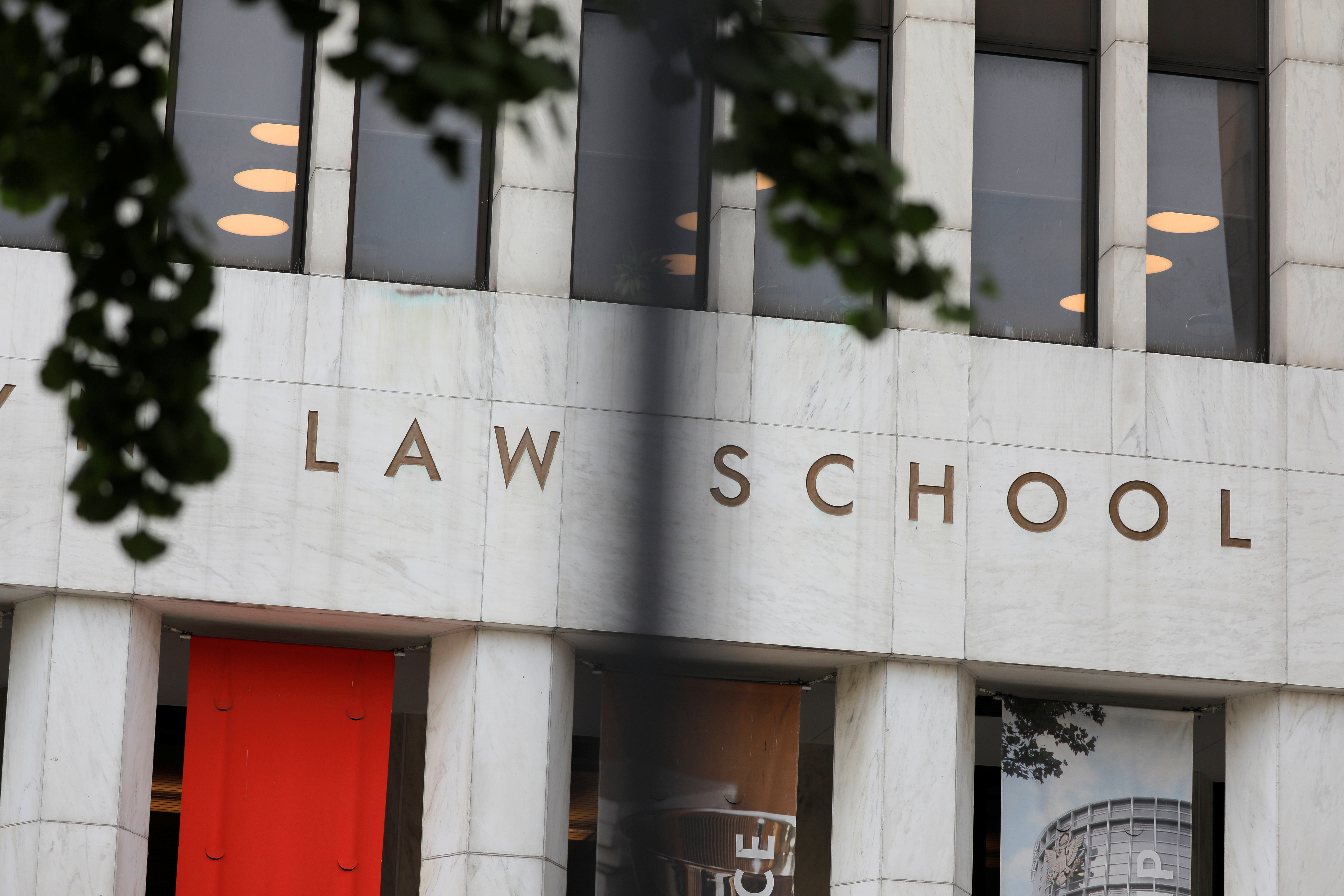 Signage is seen outside of the Brooklyn Law School in Brooklyn, New York City